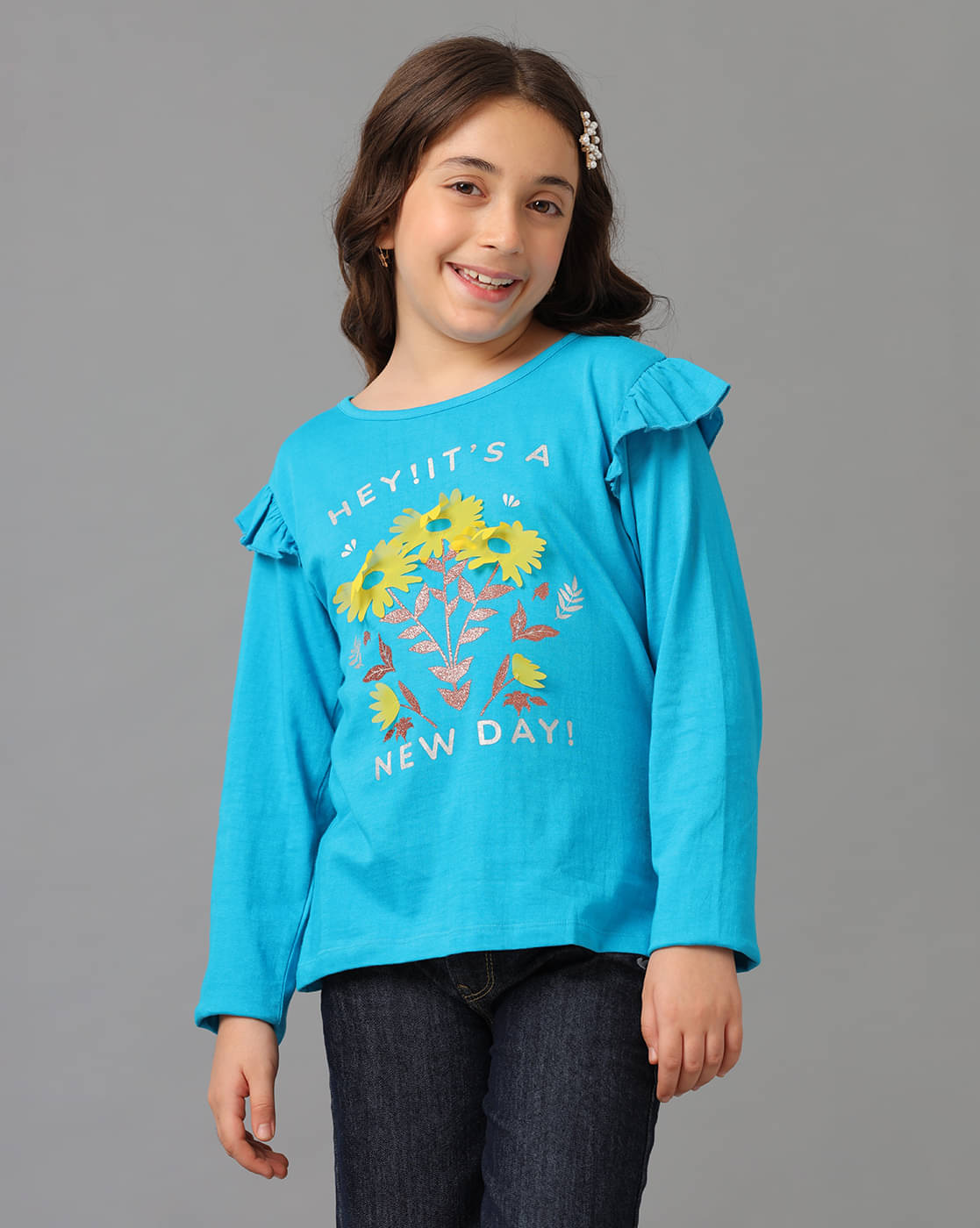     			Under Fourteen Only Pack of 1 Girls Cotton T-Shirt ( Light Blue )