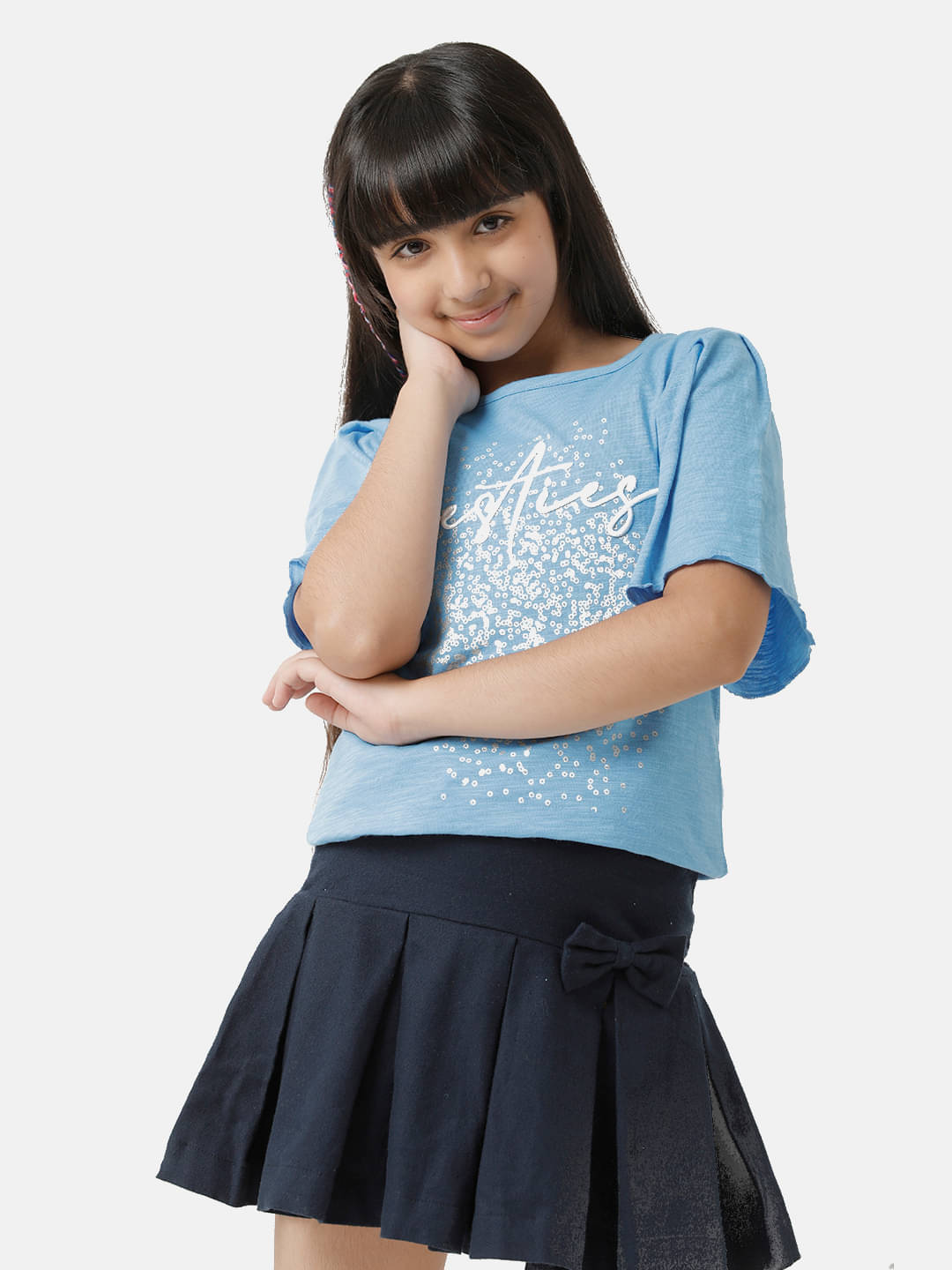     			Under Fourteen Only Pack of 1 Girls Cotton Top ( Blue )