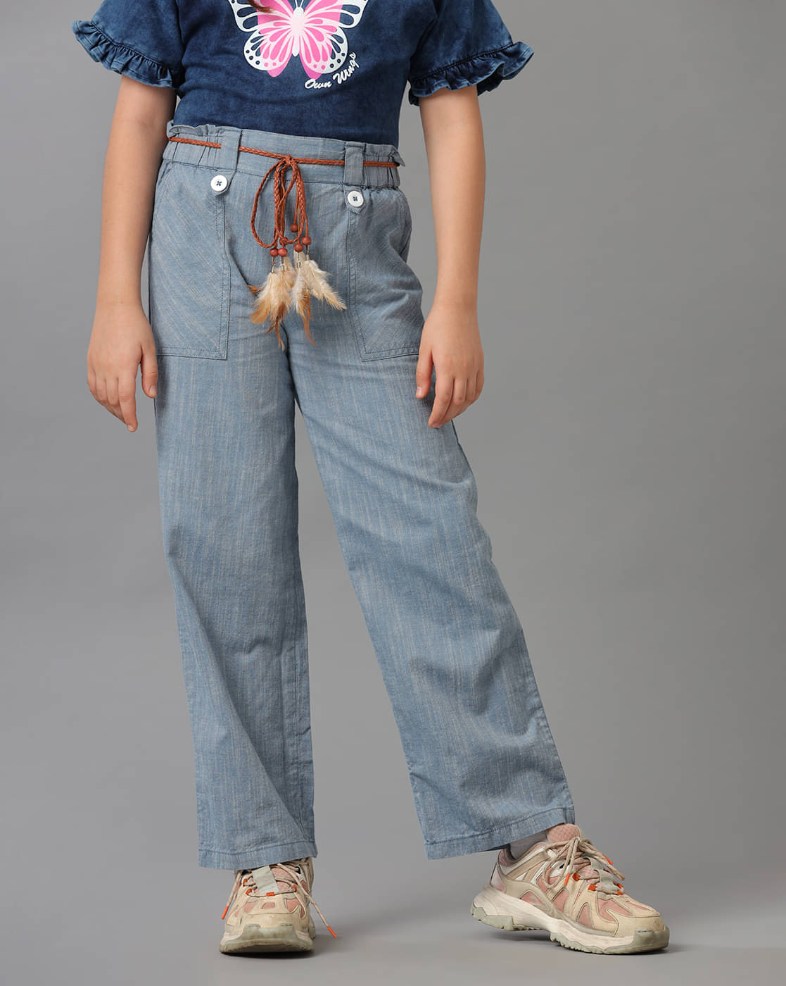     			Under Fourteen Only Pack of 1 Girls Cotton Pants ( blue )