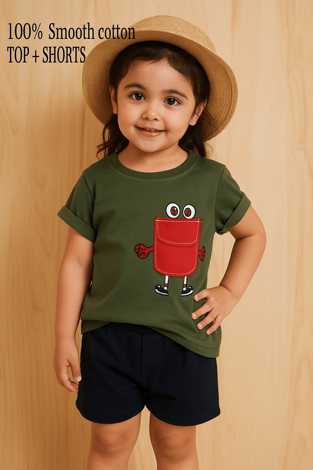 WESEVEN Pack of 1 Girls Cotton Blend T-shirt & Shorts ( Olive Green ) WESEVEN Pack of 1 Girls Cotton Blend T-shirt & Shorts ( Olive Green )