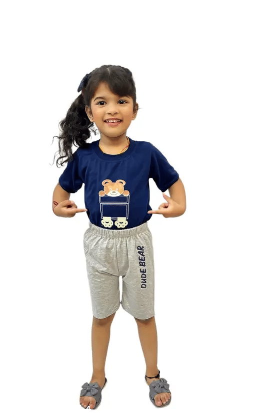     			WESEVEN Pack of 1 Girls Cotton Blend T-shirt & Shorts ( Navy )