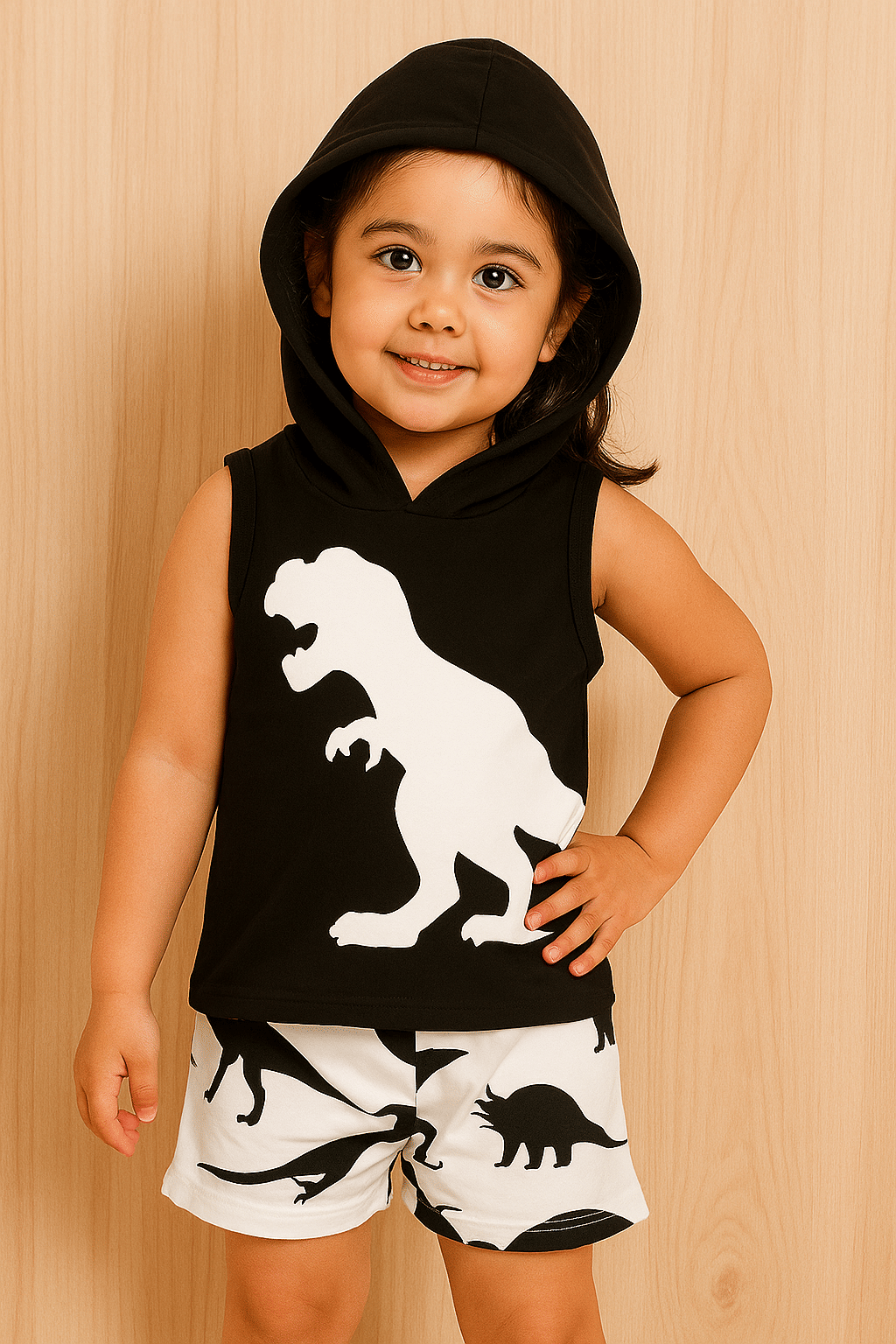     			WESEVEN Pack of 1 Girls Cotton Blend T-shirt & Shorts ( Black )