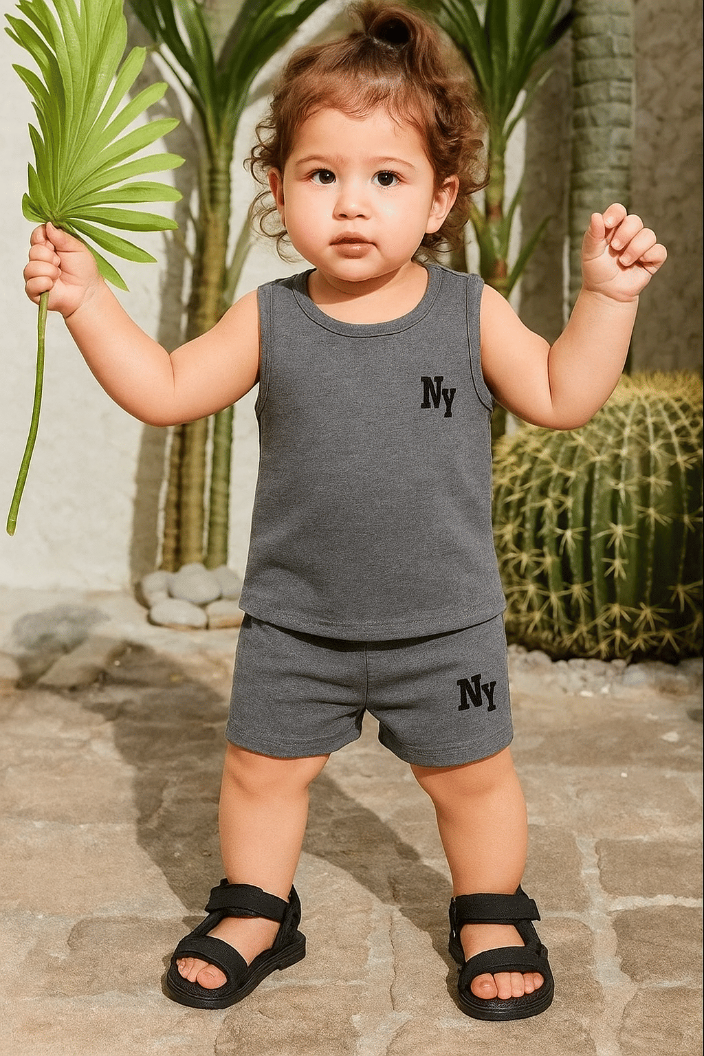     			WESEVEN Pack of 1 Girls Cotton Blend T-shirt & Shorts ( Gray )
