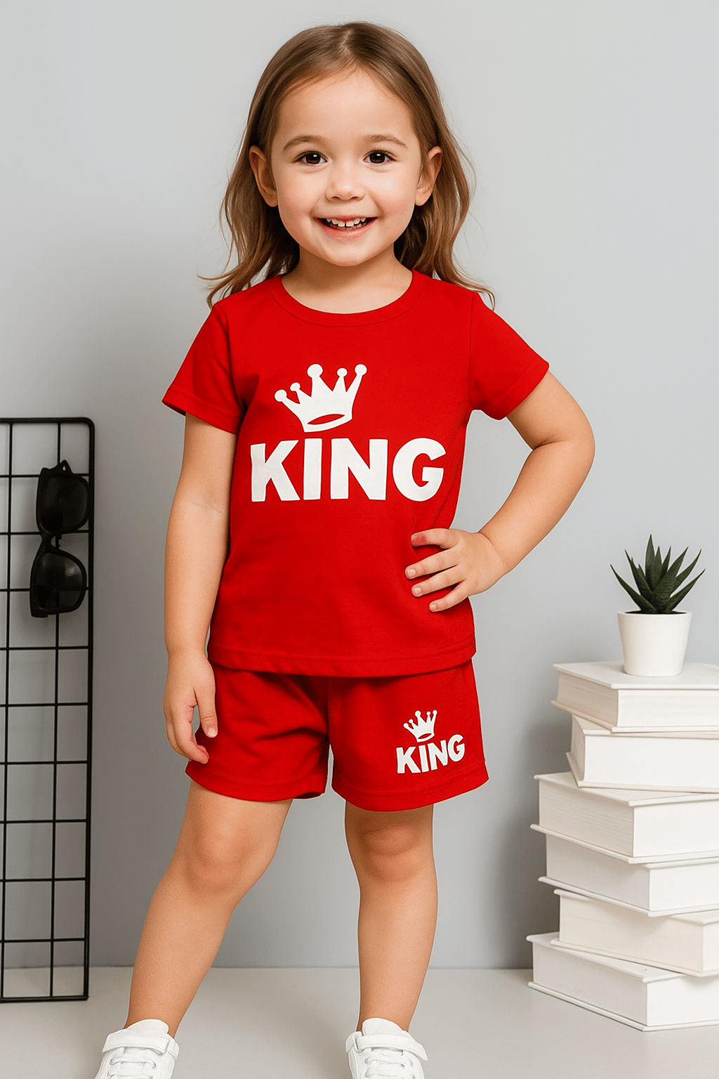     			WESEVEN Pack of 1 Girls Cotton Blend T-shirt & Shorts ( Red )