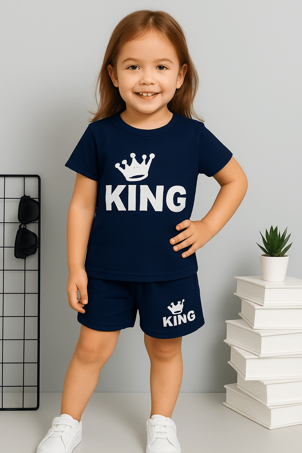WESEVEN Pack of 1 Girls Cotton Blend T-shirt & Shorts ( Navy ) WESEVEN Pack of 1 Girls Cotton Blend T-shirt & Shorts ( Navy )