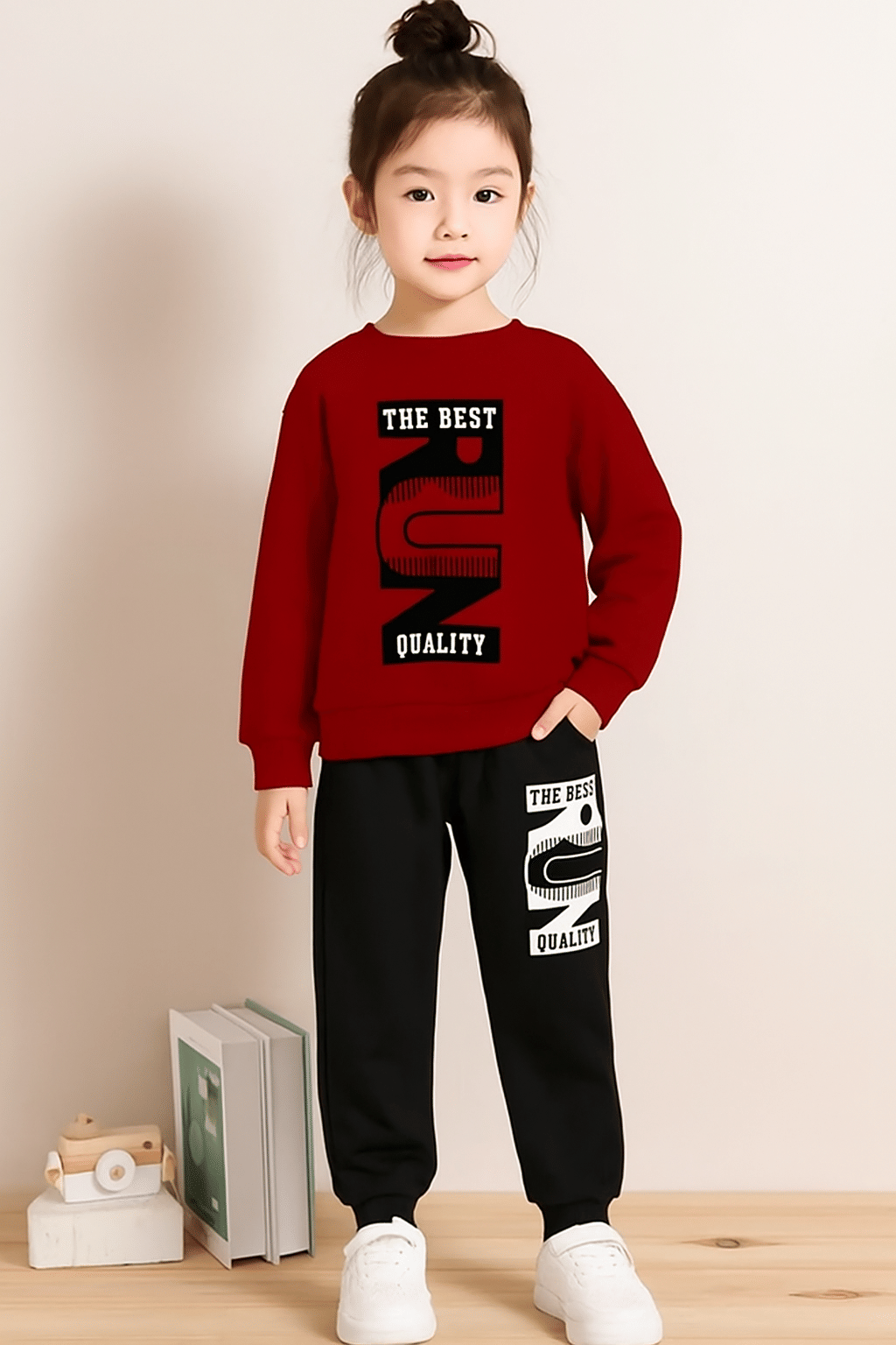 WESEVEN Pack of 1 Girls Cotton Blend Sweatshirt & Joggers ( Maroon ) WESEVEN Pack of 1 Girls Cotton Blend Sweatshirt & Joggers ( Maroon )