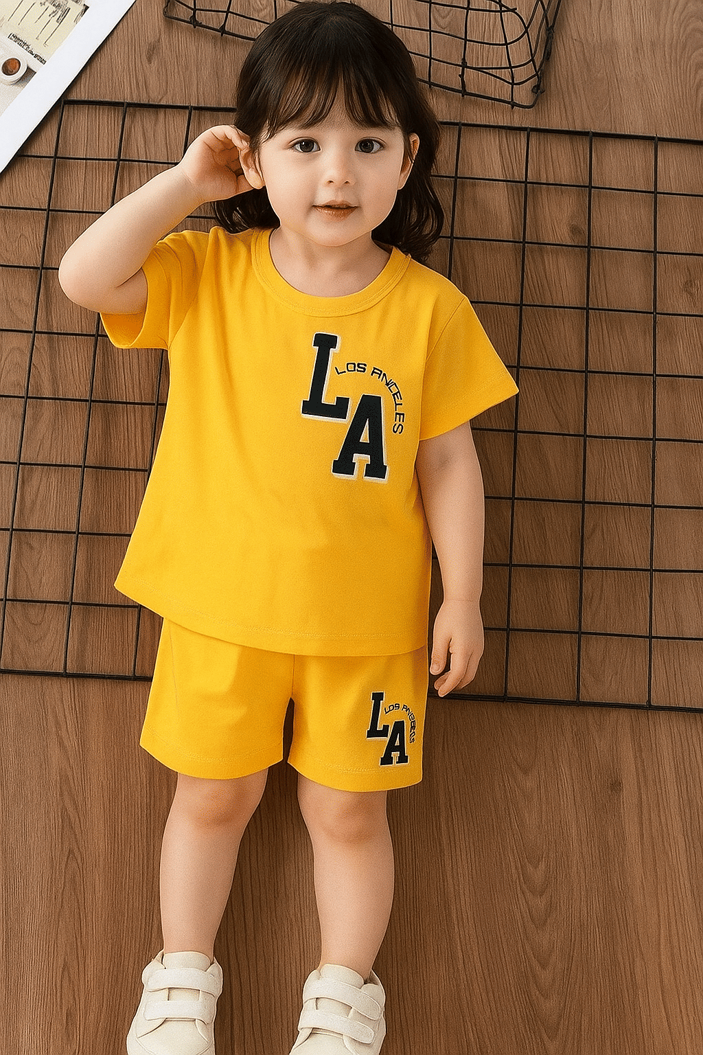     			WESEVEN Pack of 1 Girls Cotton Blend T-shirt & Shorts ( Yellow )