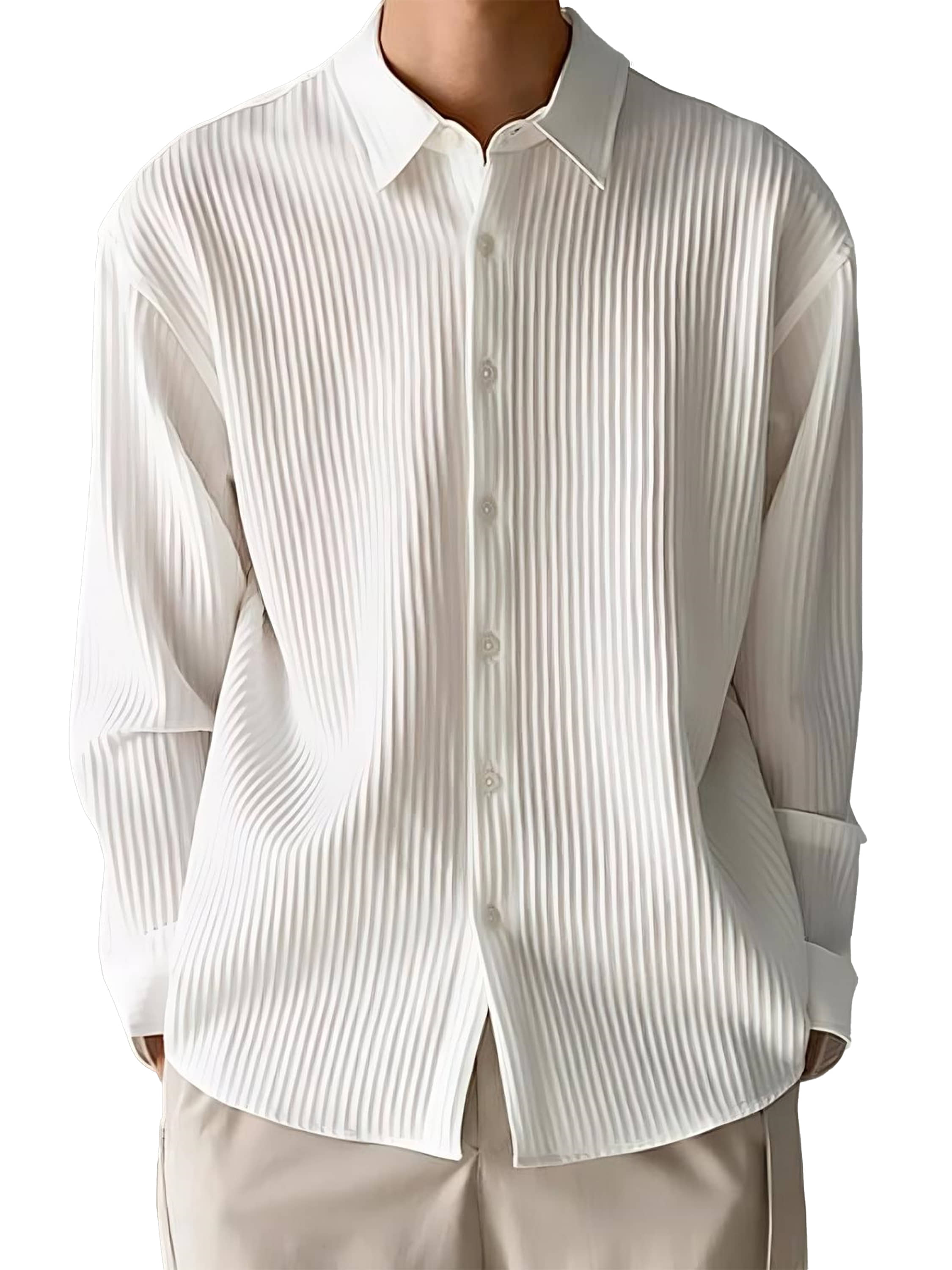 color bucket Corduroy Regular Fit Striped Full Sleeves Men's Casual Shirt - White ( Pack of 1 )