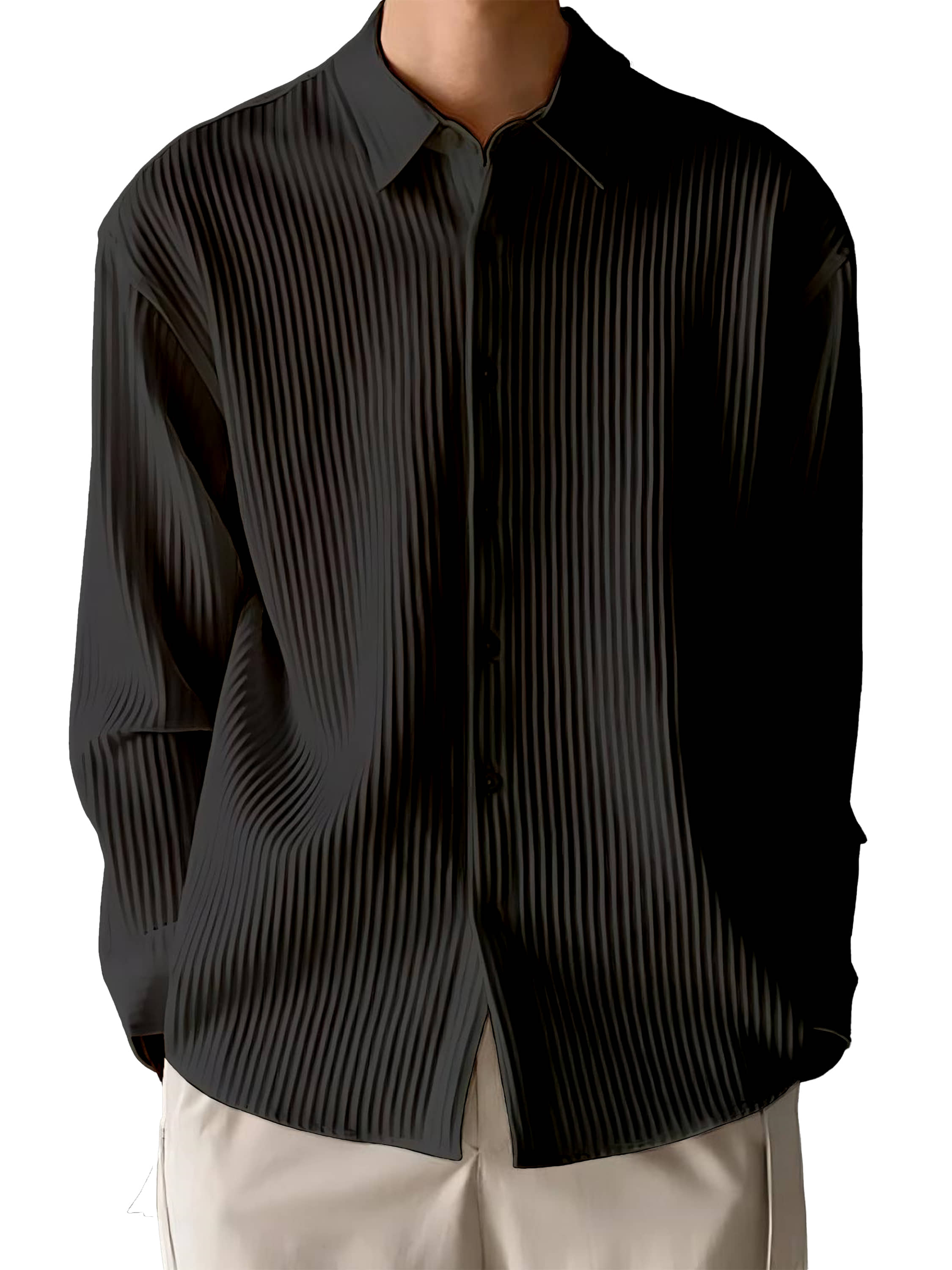 color bucket Corduroy Regular Fit Striped Full Sleeves Men's Casual Shirt - Black ( Pack of 1 )