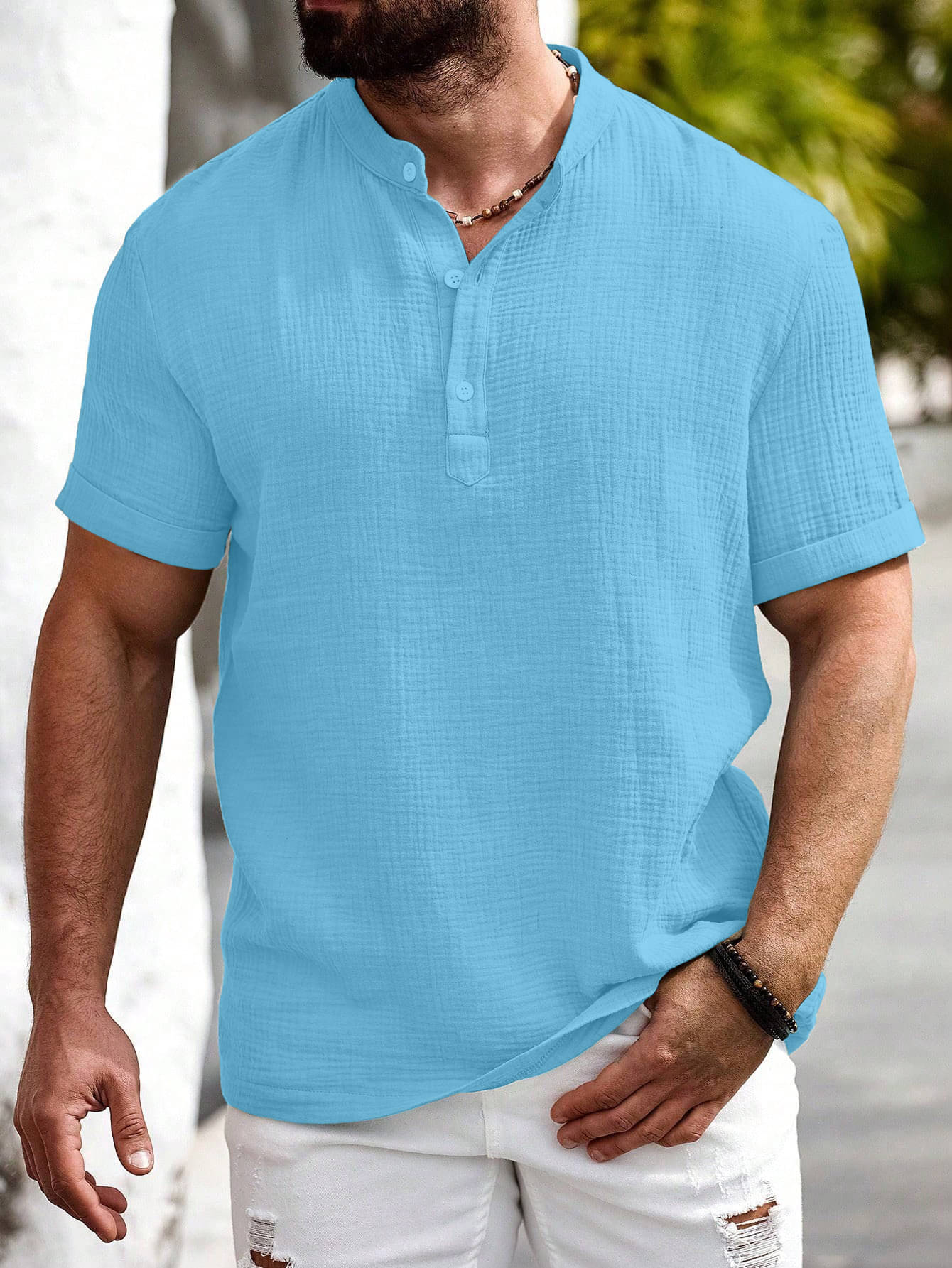 color bucket Cotton Blend Regular Fit Popcorn Textured Half Sleeves Men's Casual Shirt - Blue ( Pack of 1 ) color bucket Cotton Blend Regular Fit Popcorn Textured Half Sleeves Men's Casual Shirt - Blue ( Pack of 1 )