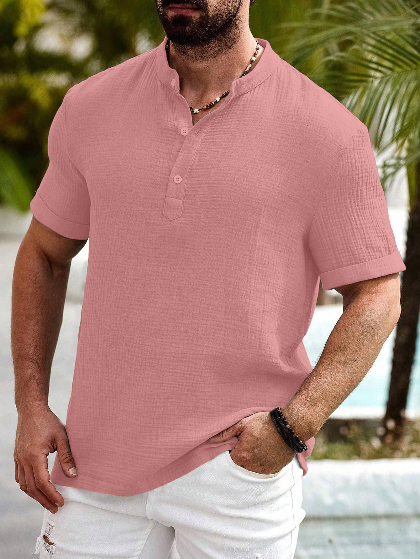     			color bucket Peach Cotton Blend Men's Shirt Style Kurta ( Pack of 1 )