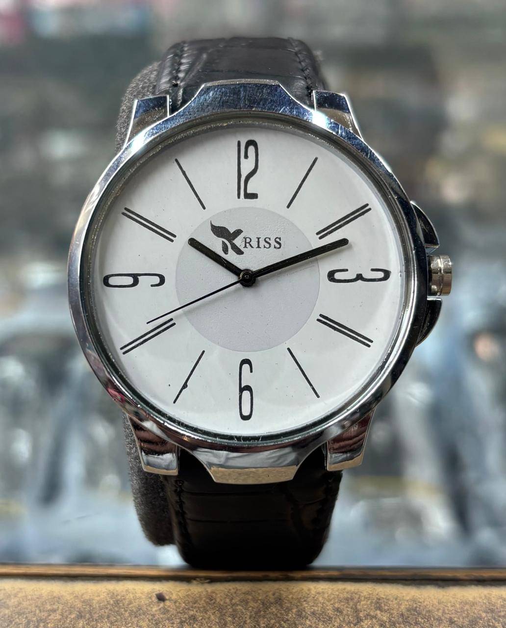     			kriss collection Black Leather Analog Men's Watch
