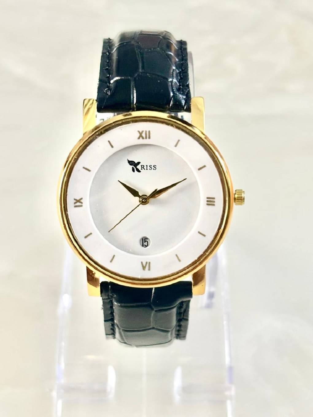     			kriss collection Black Leather Analog Men's Watch