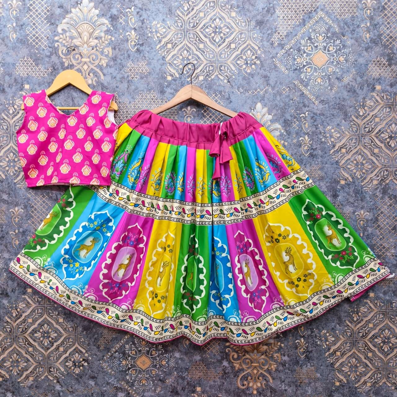     			shree sai creation Rayon Lehenga Choli Set For Girls ( Pack of 1 , Pink )