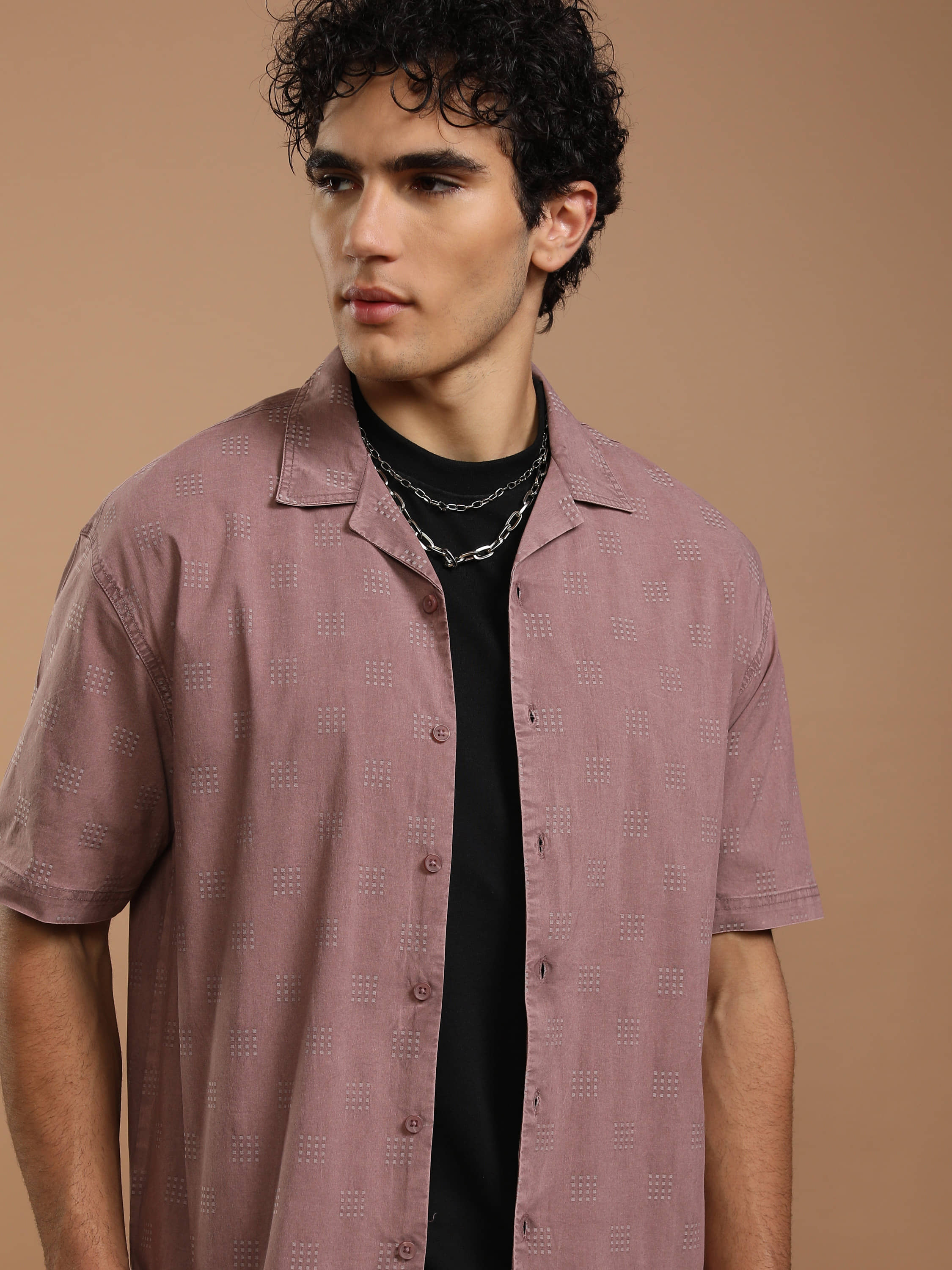 Highlander 100% Cotton Oversized Fit Solids Half Sleeves Cuban Collar Men's Casual Shirt (Maroon)