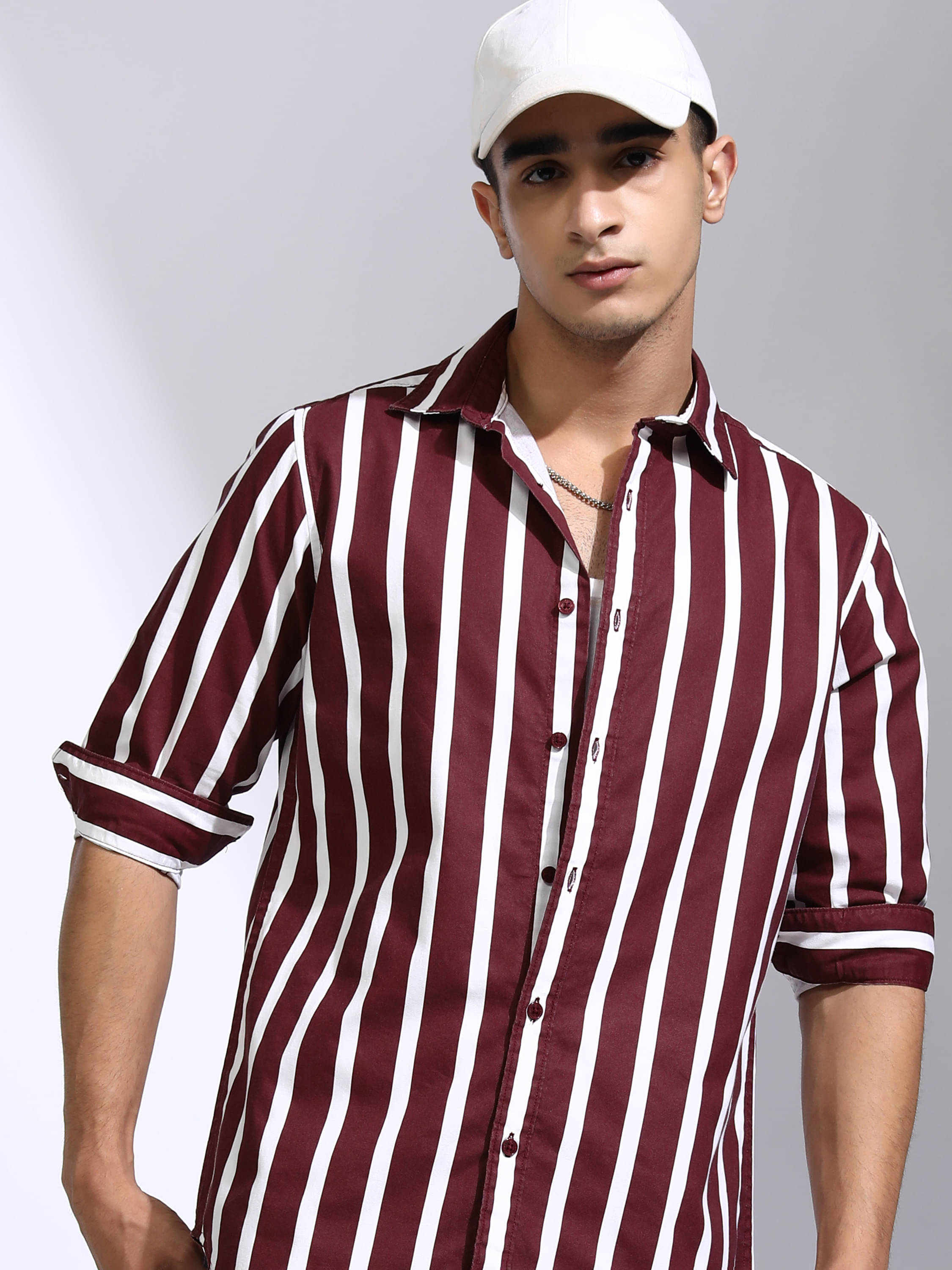 Highlander 100% Cotton Regular Fit Striped Full Sleeves Men's Casual Shirt - Maroon ( Pack of 1 )     			Highlander 100% Cotton Regular Fit Striped Full Sleeves Men's Casual Shirt - Maroon ( Pack of 1 )