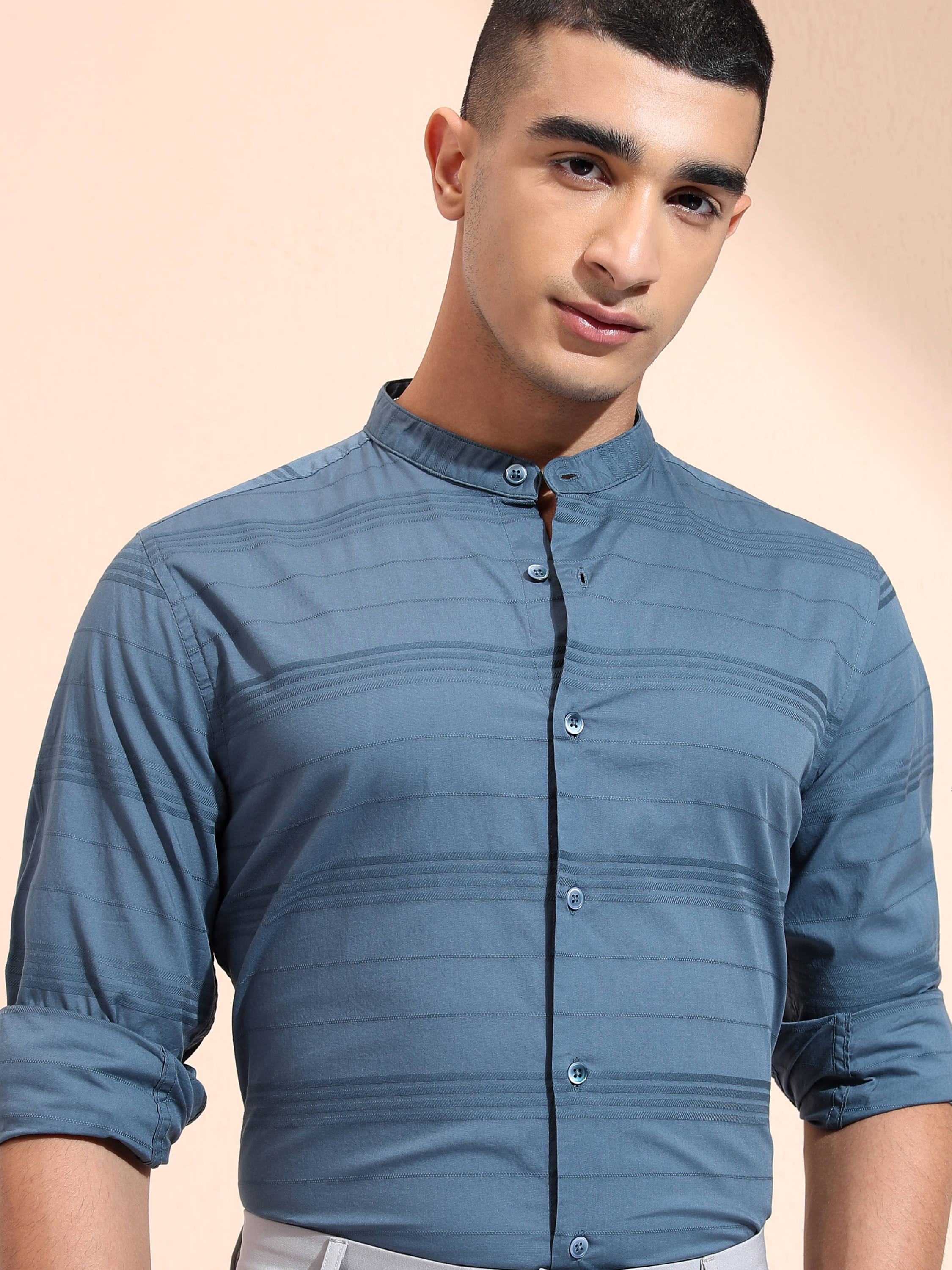     			Highlander 100% Cotton Regular Fit Striped Full Sleeves Men's Casual Shirt - Blue ( Pack of 1 )