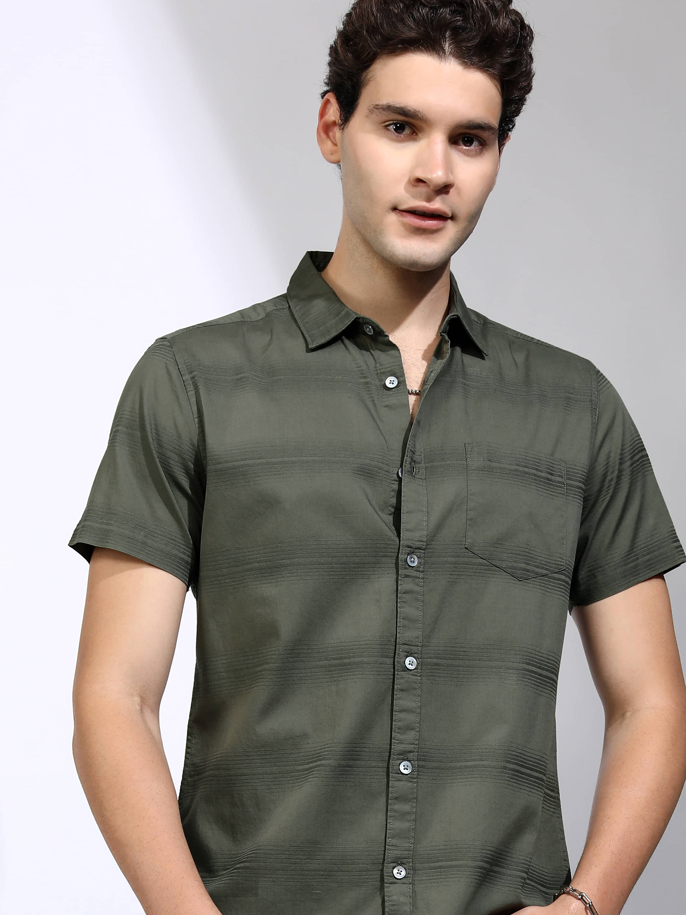 Highlander 100% Cotton Regular Fit Striped Half Sleeves Men's Casual Shirt - Green ( Pack of 1 ) Highlander 100% Cotton Regular Fit Striped Half Sleeves Men's Casual Shirt - Green ( Pack of 1 )