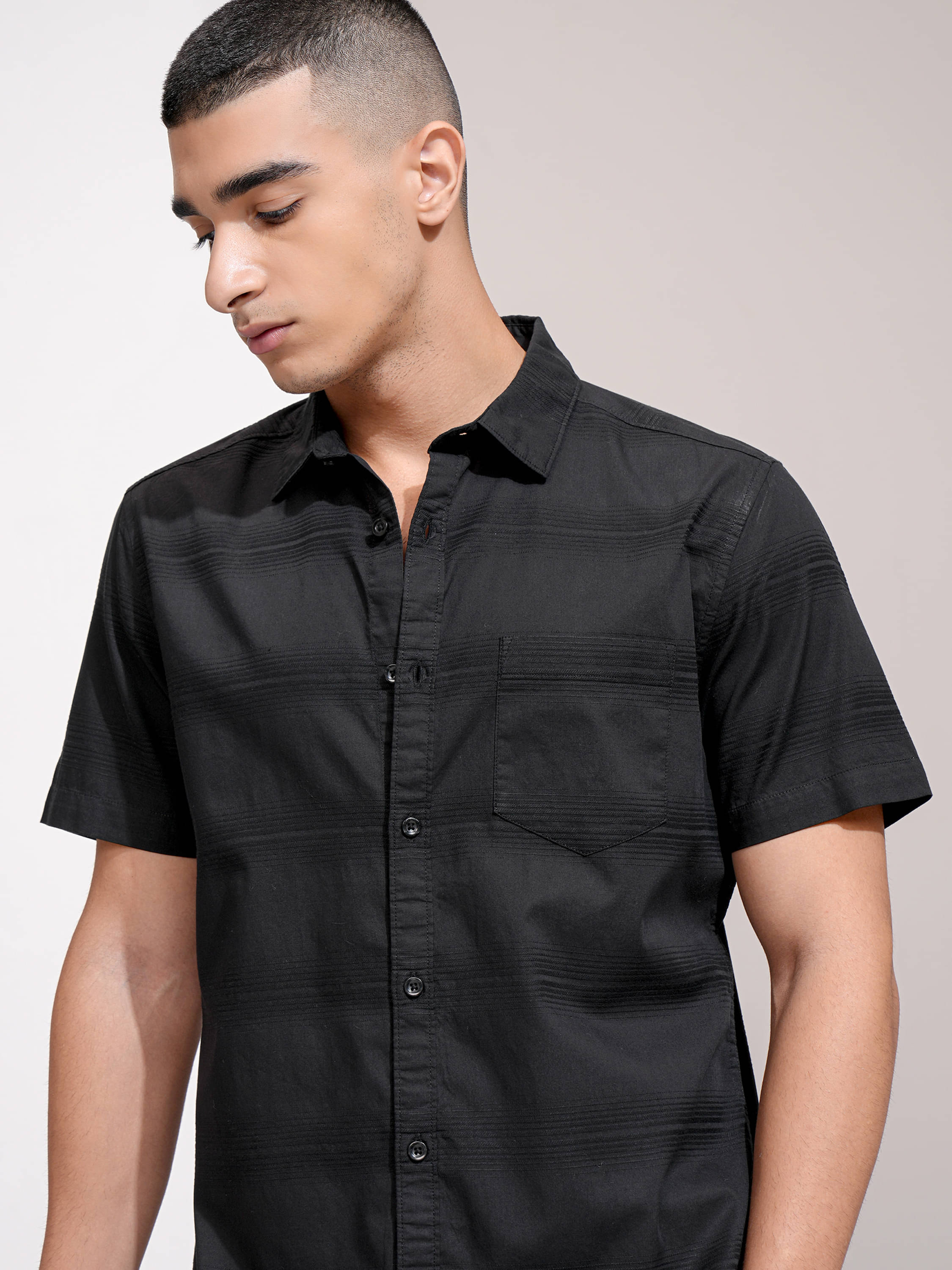 Highlander 100% Cotton Regular Fit Striped Half Sleeves Men's Casual Shirt - Black ( Pack of 1 ) Highlander 100% Cotton Regular Fit Striped Half Sleeves Men's Casual Shirt - Black ( Pack of 1 )
