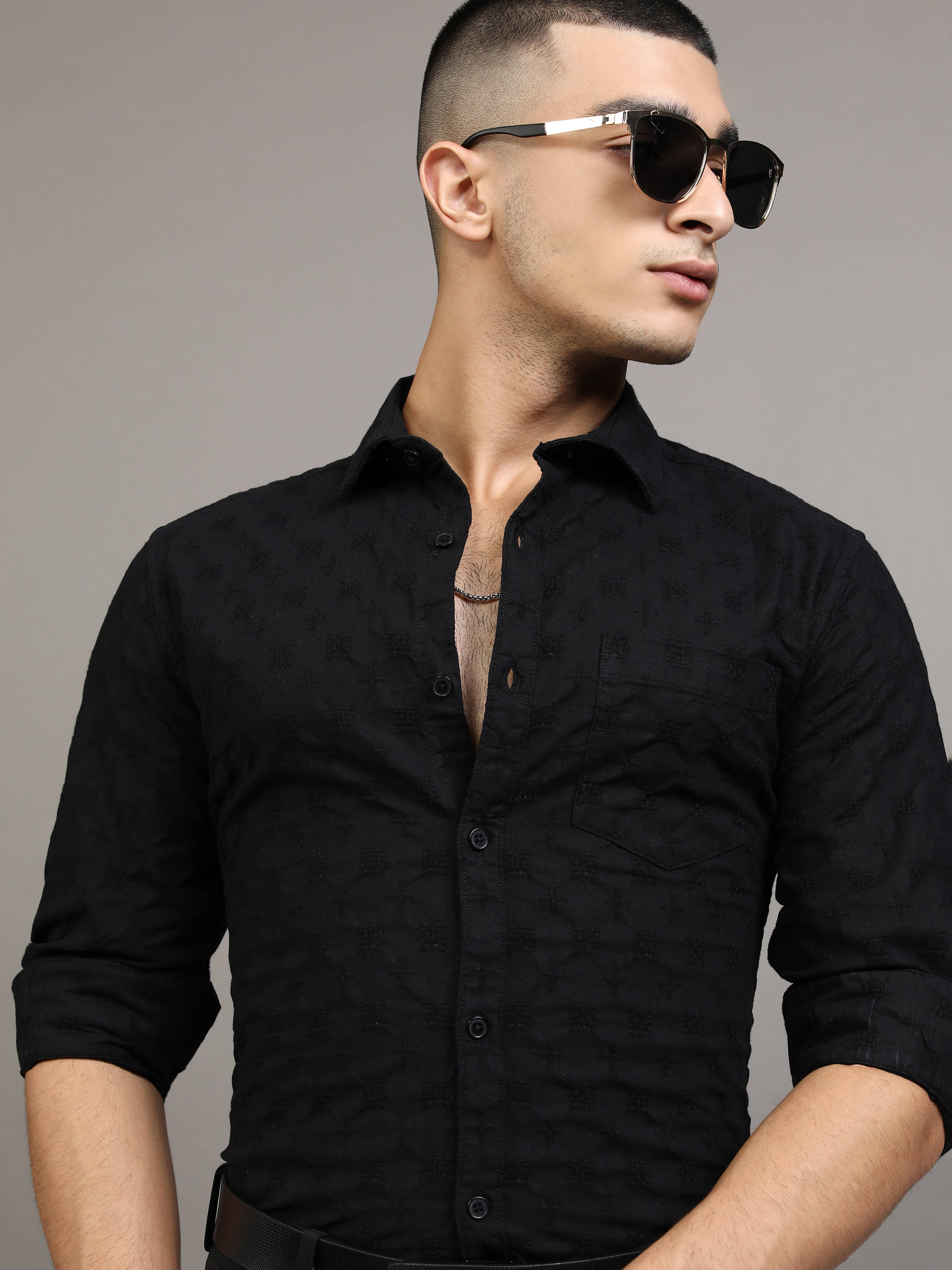 Highlander 100% Cotton Regular Fit Self Design Full Sleeves Men's Casual Shirt - Black ( Pack of 1 ) Highlander 100% Cotton Regular Fit Self Design Full Sleeves Men's Casual Shirt - Black ( Pack of 1 )