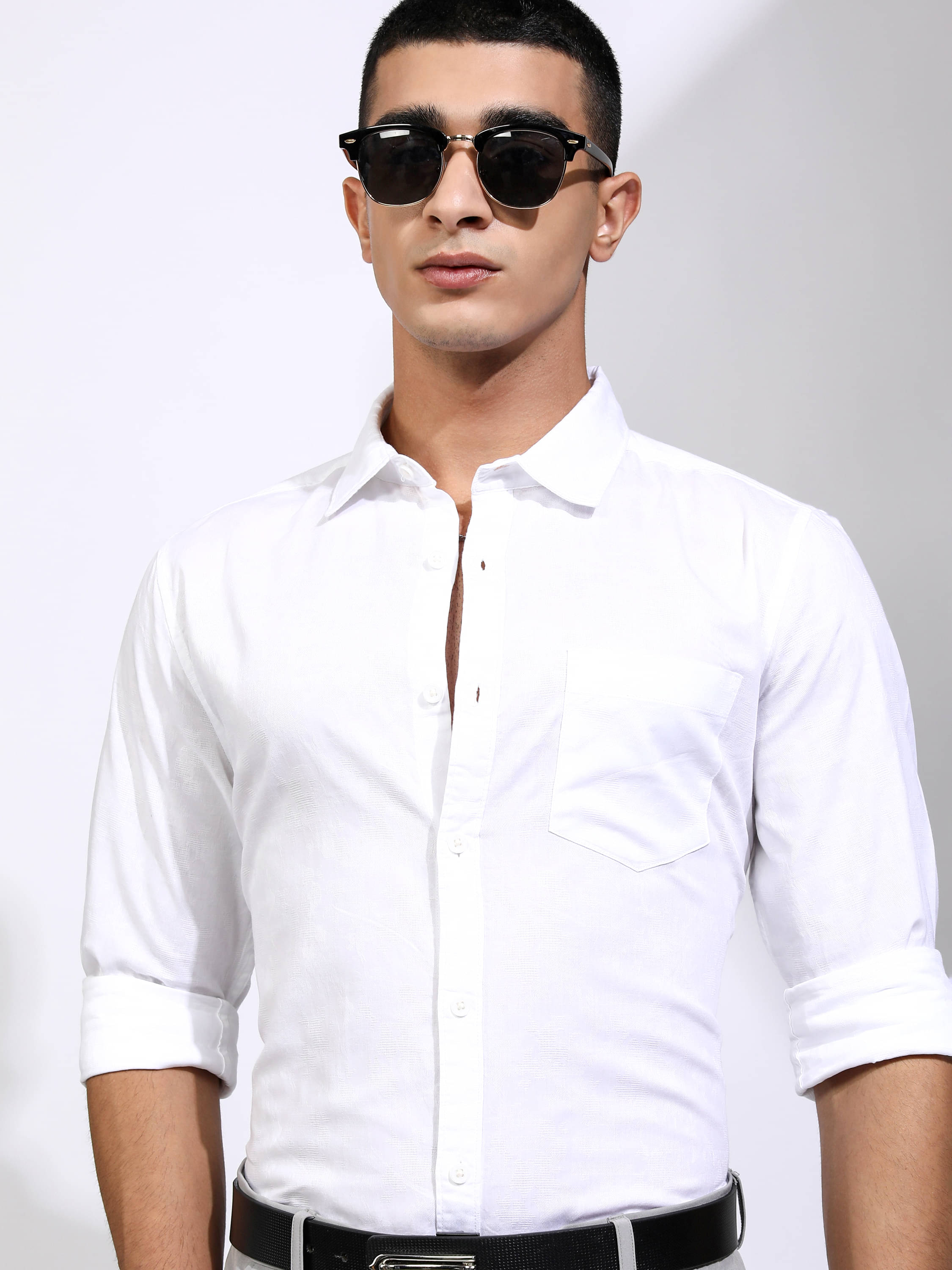     			Highlander 100% Cotton Regular Fit Self Design Full Sleeves Men's Casual Shirt - White ( Pack of 1 )