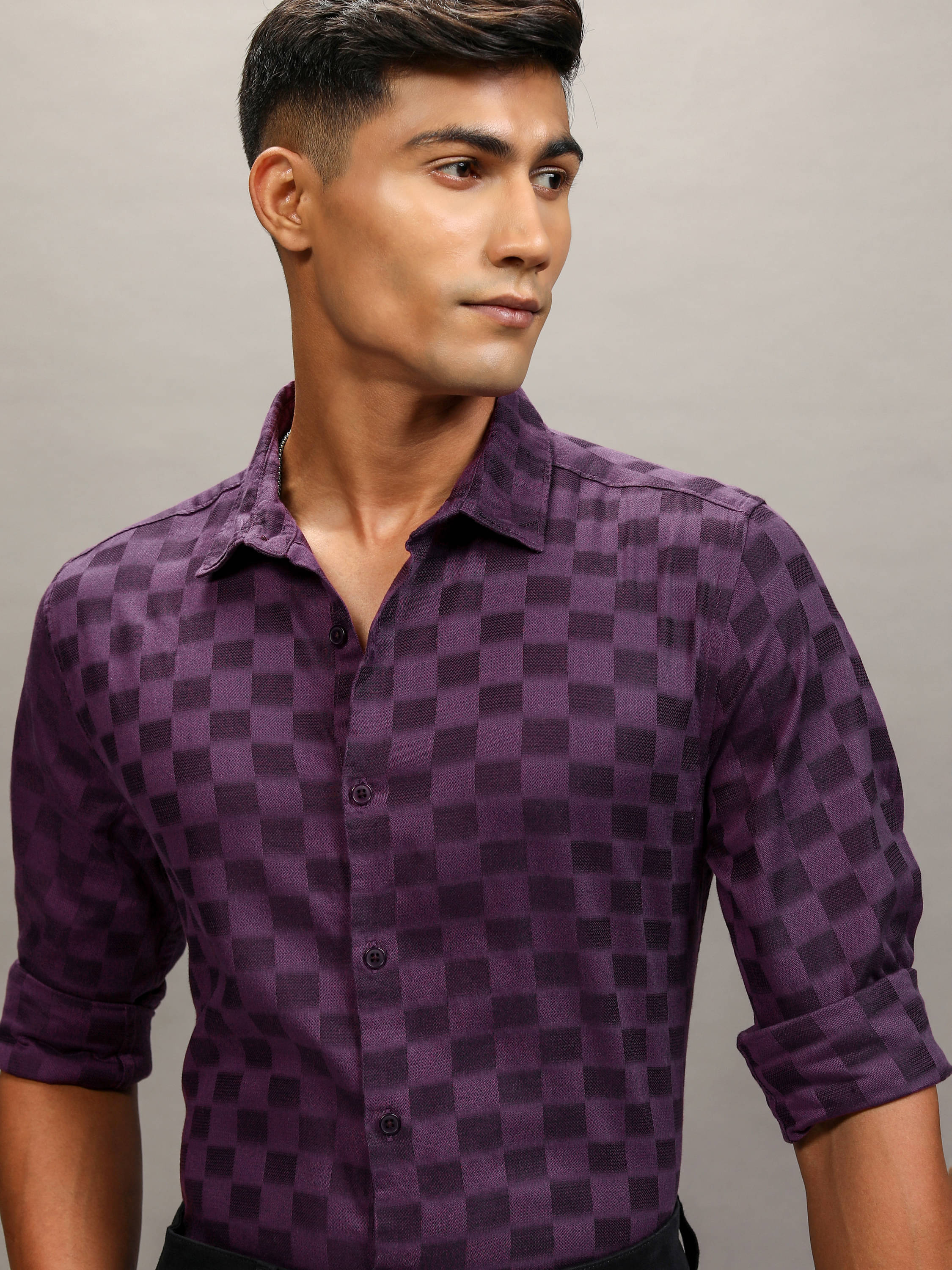     			Highlander 100% Cotton Regular Fit Self Design Full Sleeves Men's Casual Shirt - Purple ( Pack of 1 )
