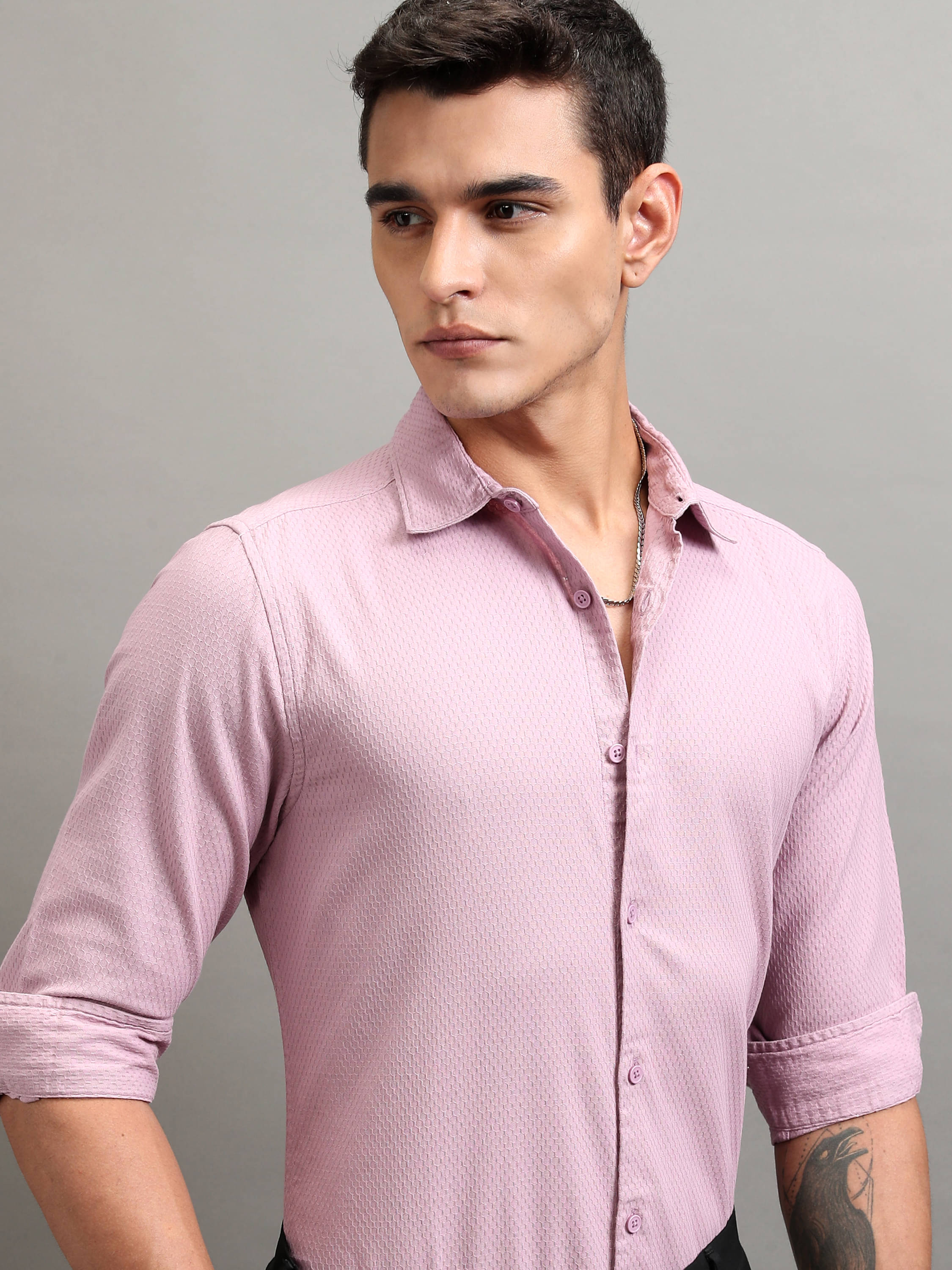 Highlander 100% Cotton Regular Fit Self Design Full Sleeves Men's Casual Shirt - Pink ( Pack of 1 )     			Highlander 100% Cotton Regular Fit Self Design Full Sleeves Men's Casual Shirt - Pink ( Pack of 1 )