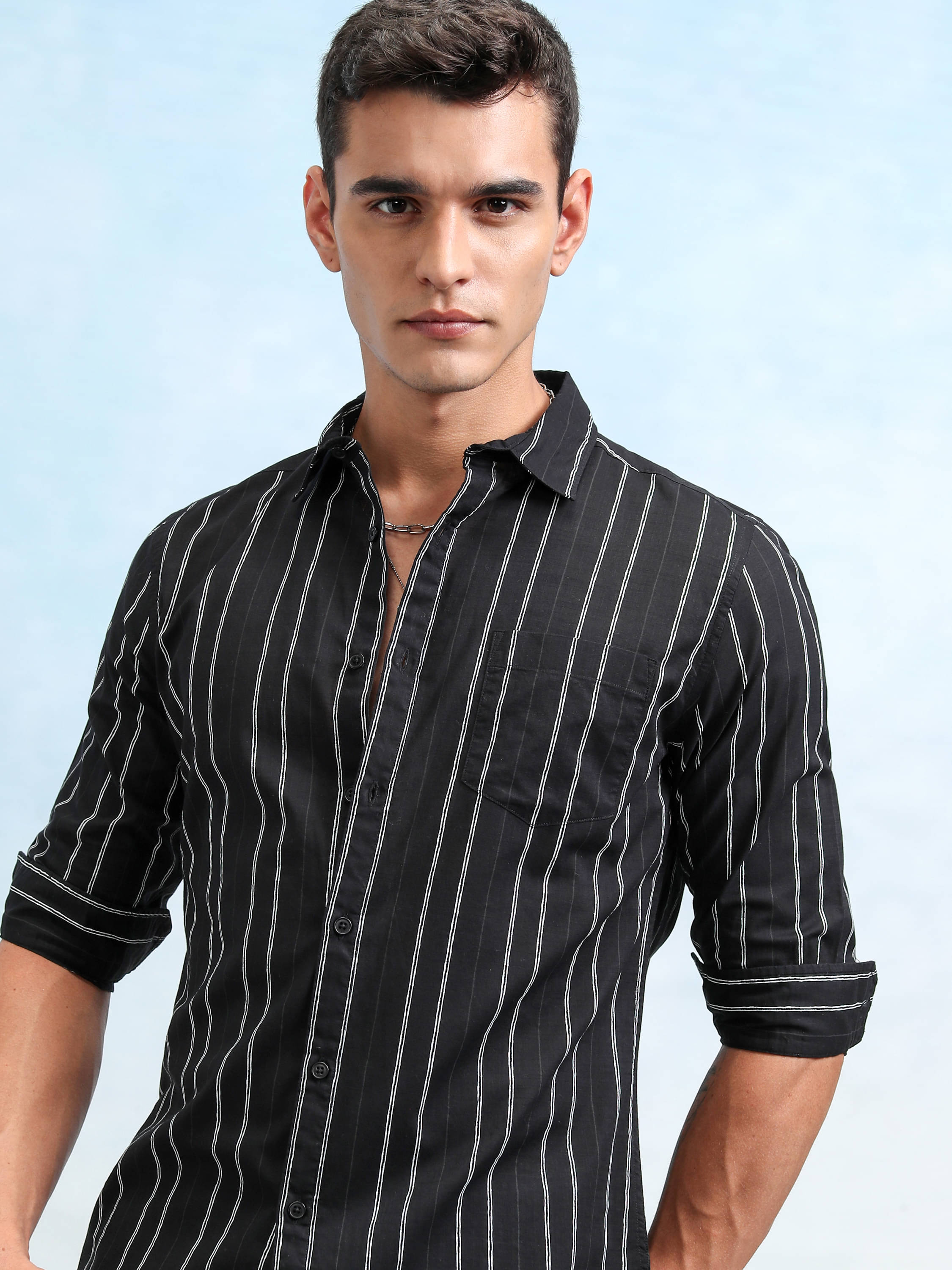     			Highlander 100% Cotton Regular Fit Striped Full Sleeves Men's Casual Shirt - Black ( Pack of 1 )