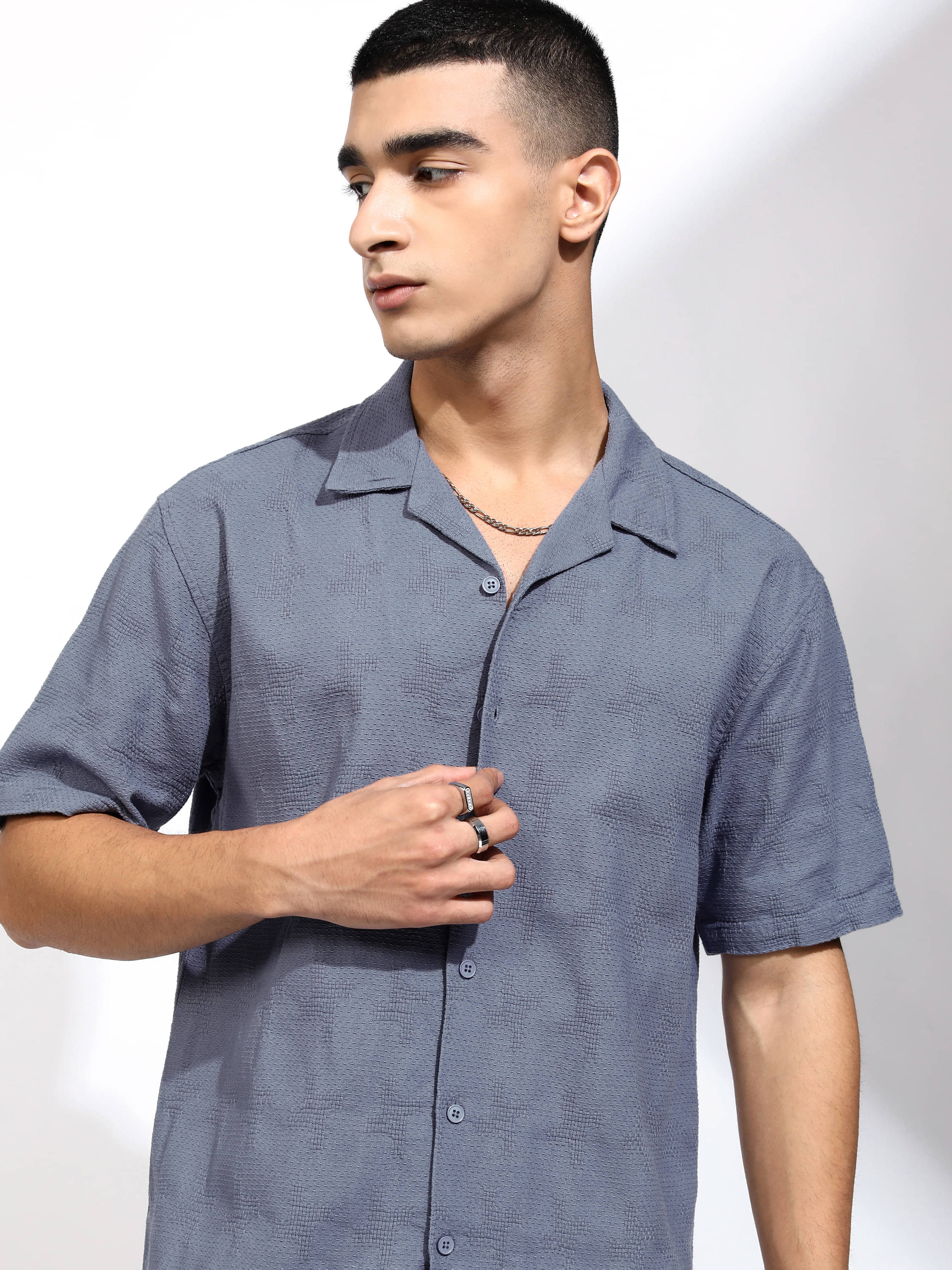 Highlander 100% Cotton Relaxed Fit Self Design Half Sleeves Men's Casual Shirt - Blue ( Pack of 1 ) Highlander 100% Cotton Relaxed Fit Self Design Half Sleeves Men's Casual Shirt - Blue ( Pack of 1 )