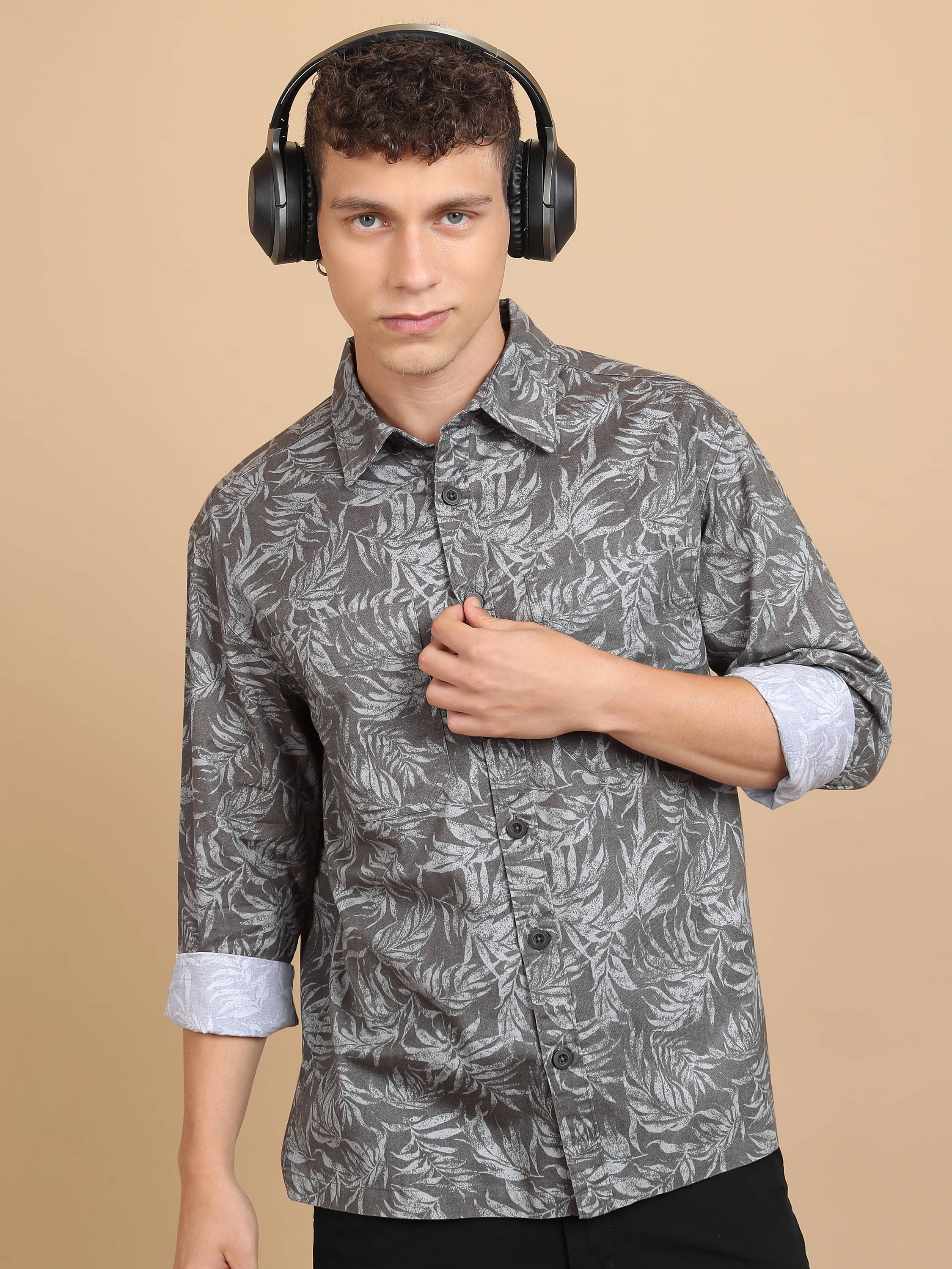     			Highlander 100% Cotton Relaxed Fit Printed Full Sleeves Men's Casual Shirt - Grey ( Pack of 1 )