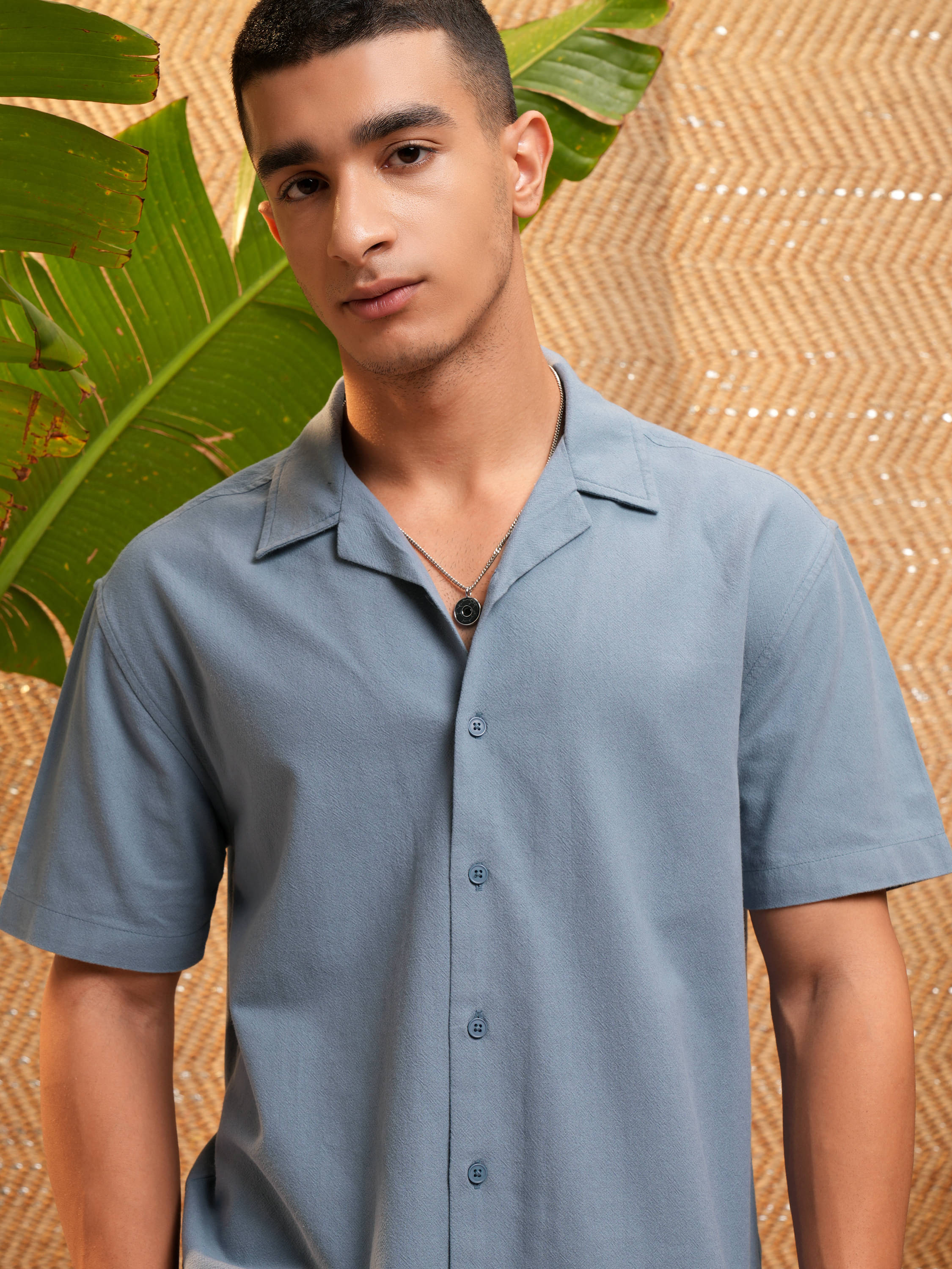     			Highlander 100% Cotton Relaxed Fit Striped Half Sleeves Men's Casual Shirt - Blue ( Pack of 1 )