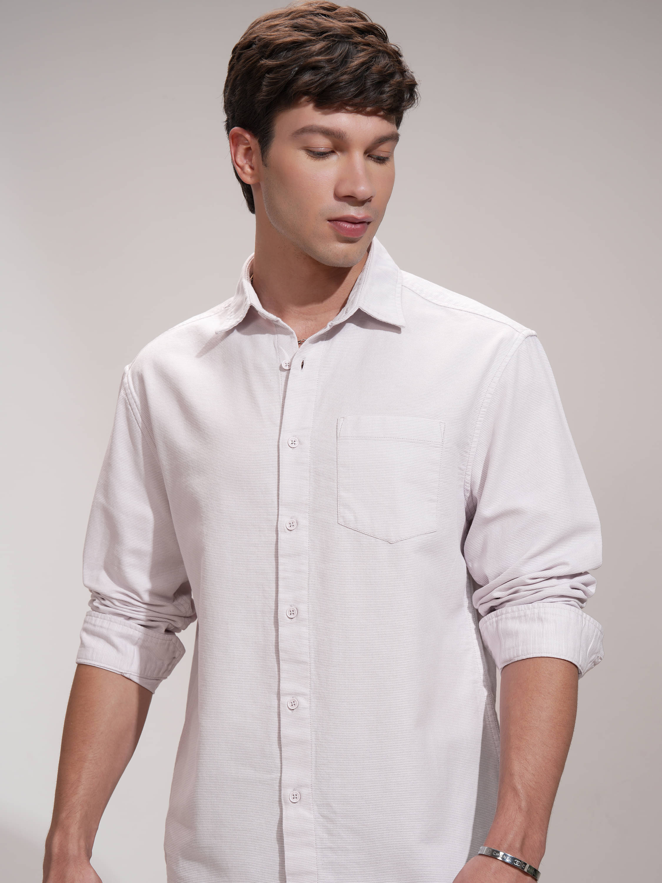     			Highlander 100% Cotton Relaxed Fit Self Design Full Sleeves Men's Casual Shirt - Pink ( Pack of 1 )