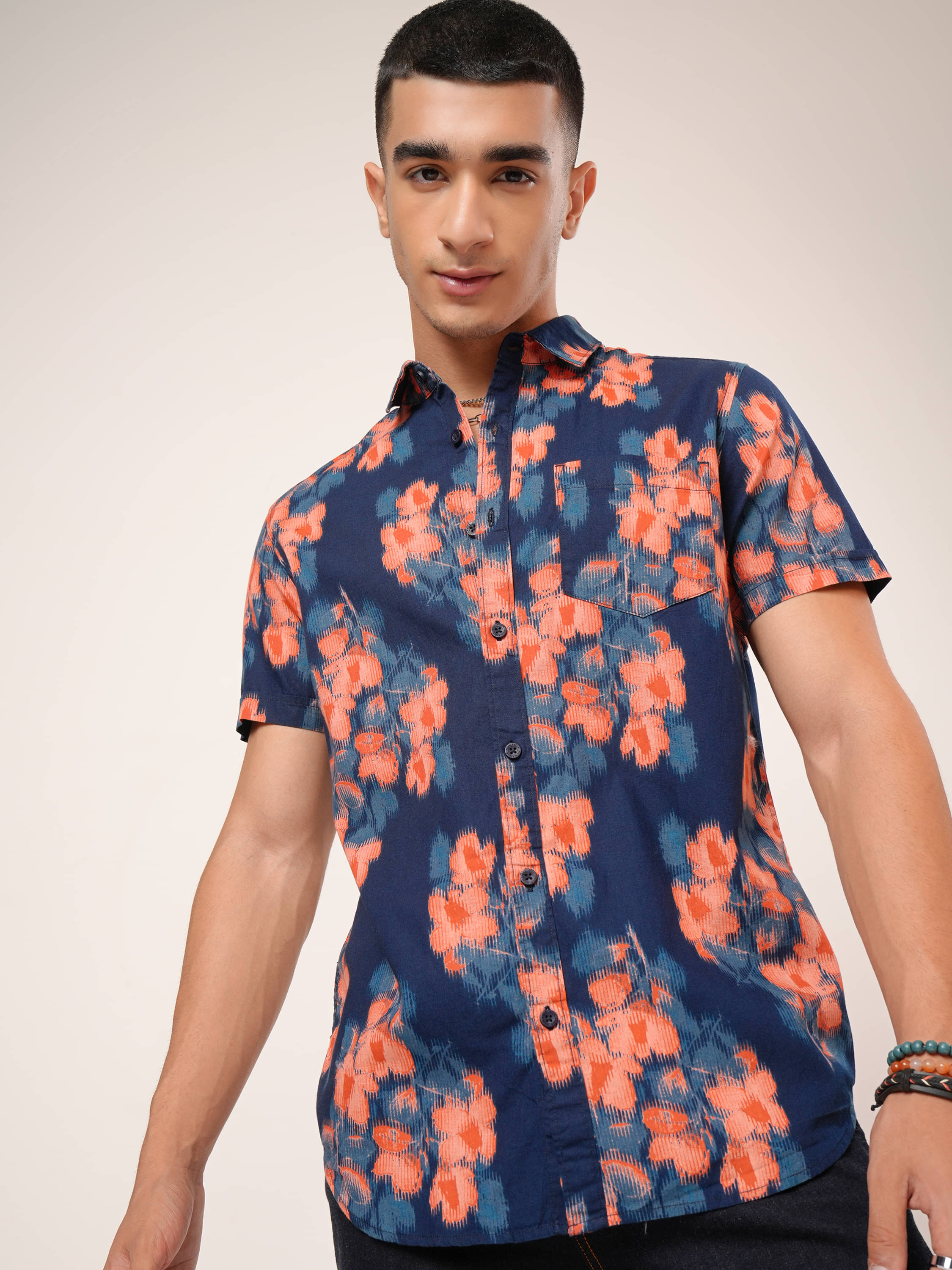 Highlander 100% Cotton Slim Fit Printed Half Sleeves Men's Casual Shirt - Navy Blue ( Pack of 1 ) Highlander 100% Cotton Slim Fit Printed Half Sleeves Men's Casual Shirt - Navy Blue ( Pack of 1 )