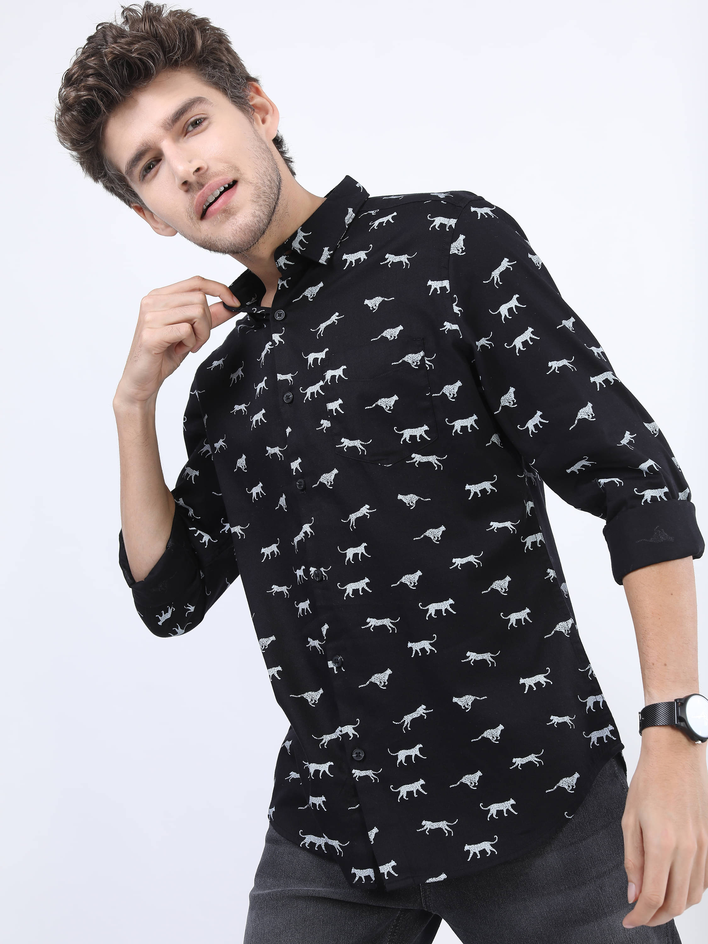 Highlander 100% Cotton Slim Fit Printed Full Sleeves Men's Casual Shirt - Black ( Pack of 1 ) Highlander 100% Cotton Slim Fit Printed Full Sleeves Men's Casual Shirt - Black ( Pack of 1 )