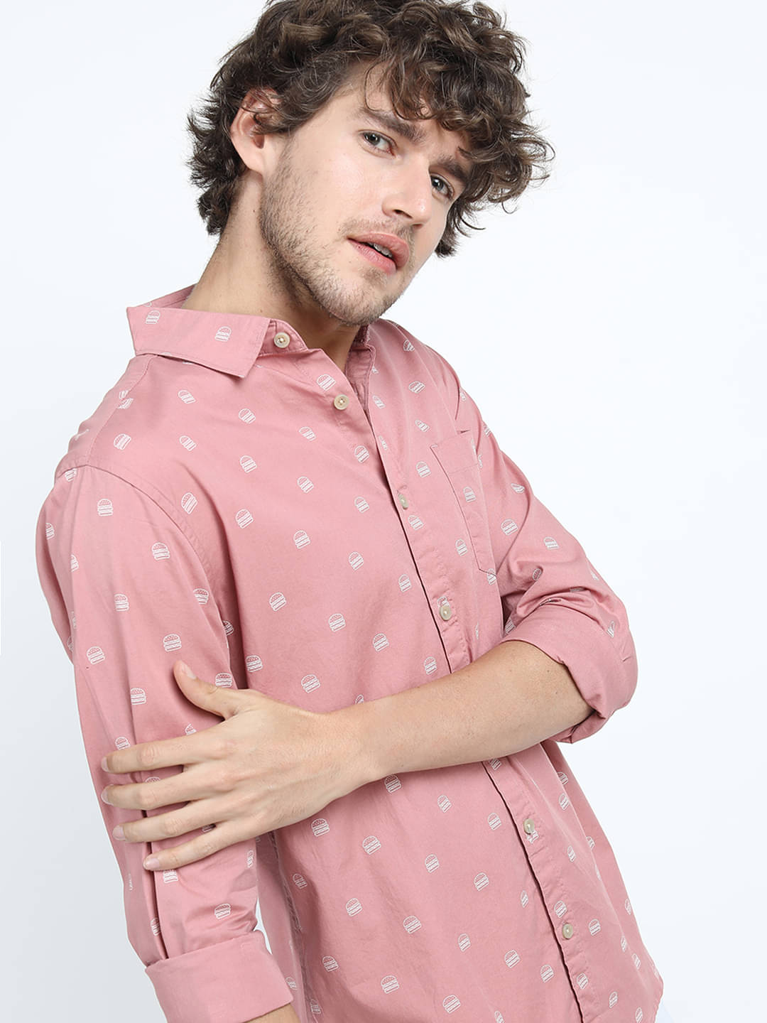     			Highlander 100% Cotton Slim Fit Printed Full Sleeves Men's Casual Shirt - Pink ( Pack of 1 )