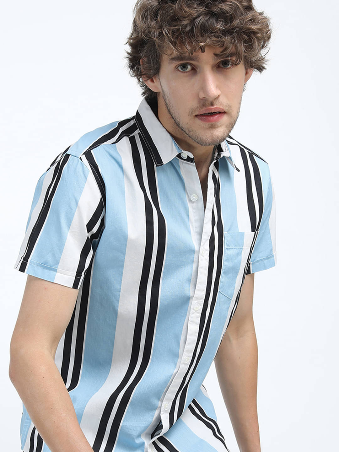     			Highlander 100% Cotton Slim Fit Striped Half Sleeves Men's Casual Shirt - Multicolor ( Pack of 1 )