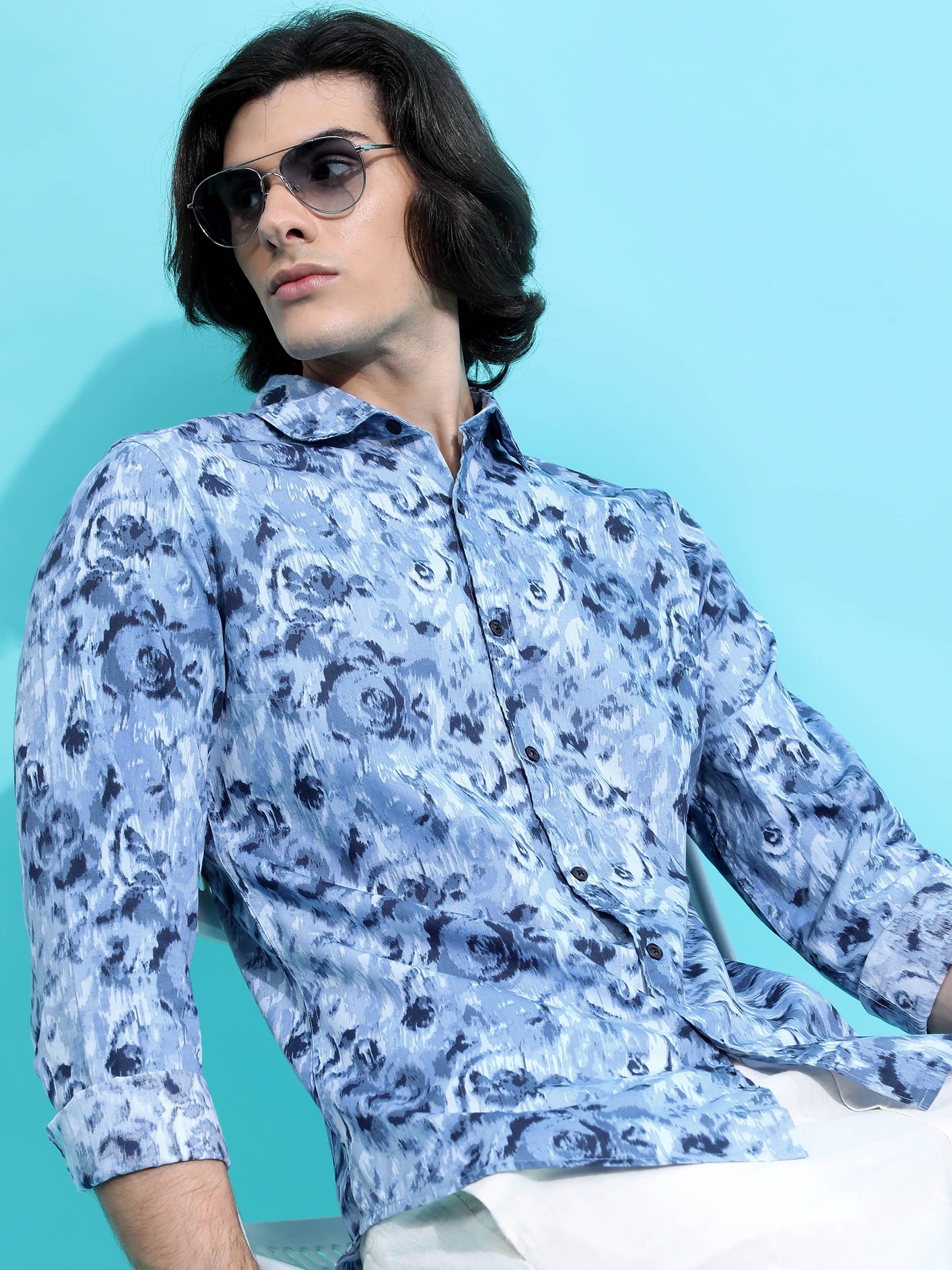     			Highlander 100% Cotton Slim Fit Printed Full Sleeves Men's Casual Shirt - Blue ( Pack of 1 )