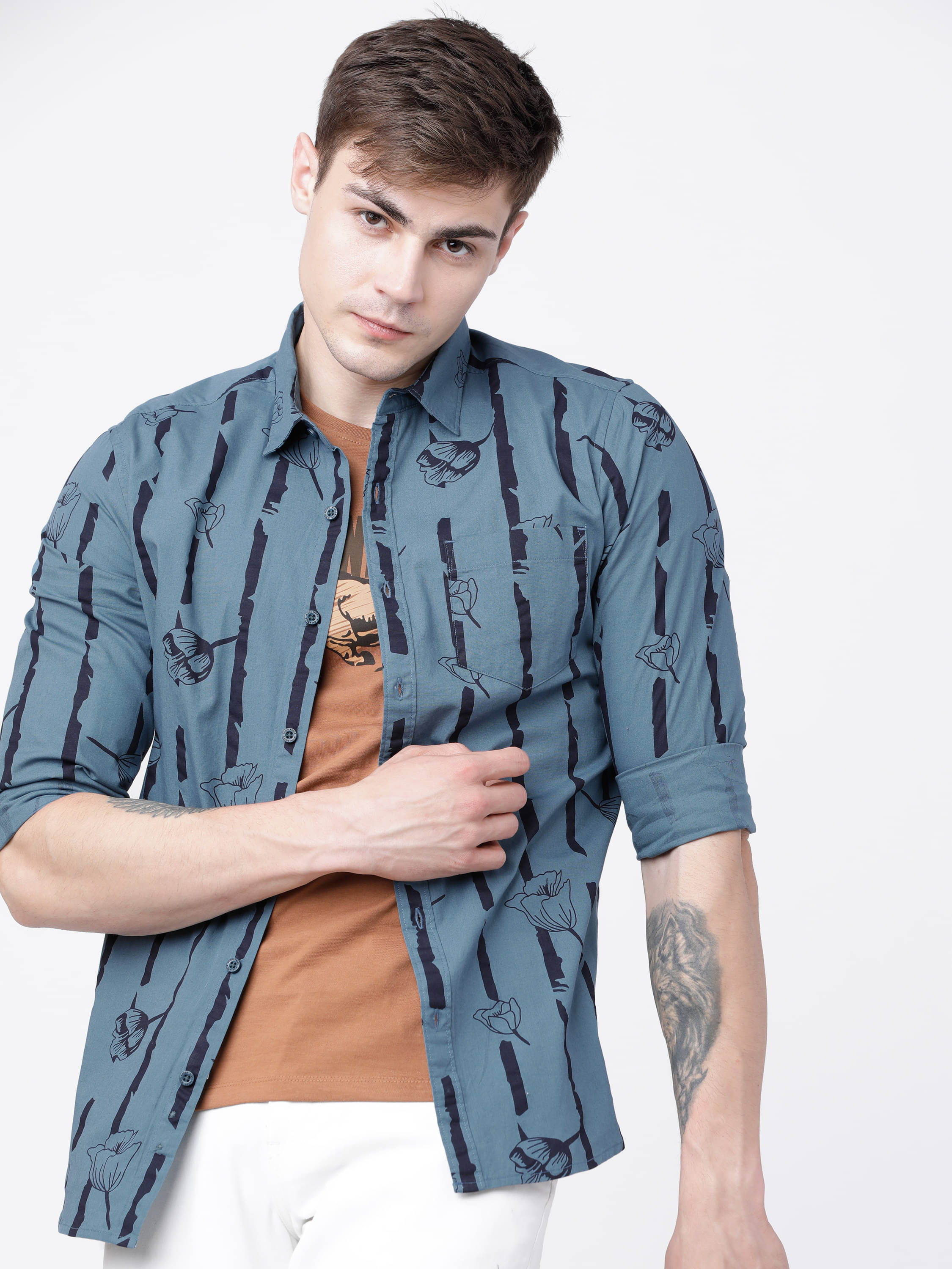     			Highlander 100% Cotton Slim Fit Printed Full Sleeves Men's Casual Shirt - Blue ( Pack of 1 )