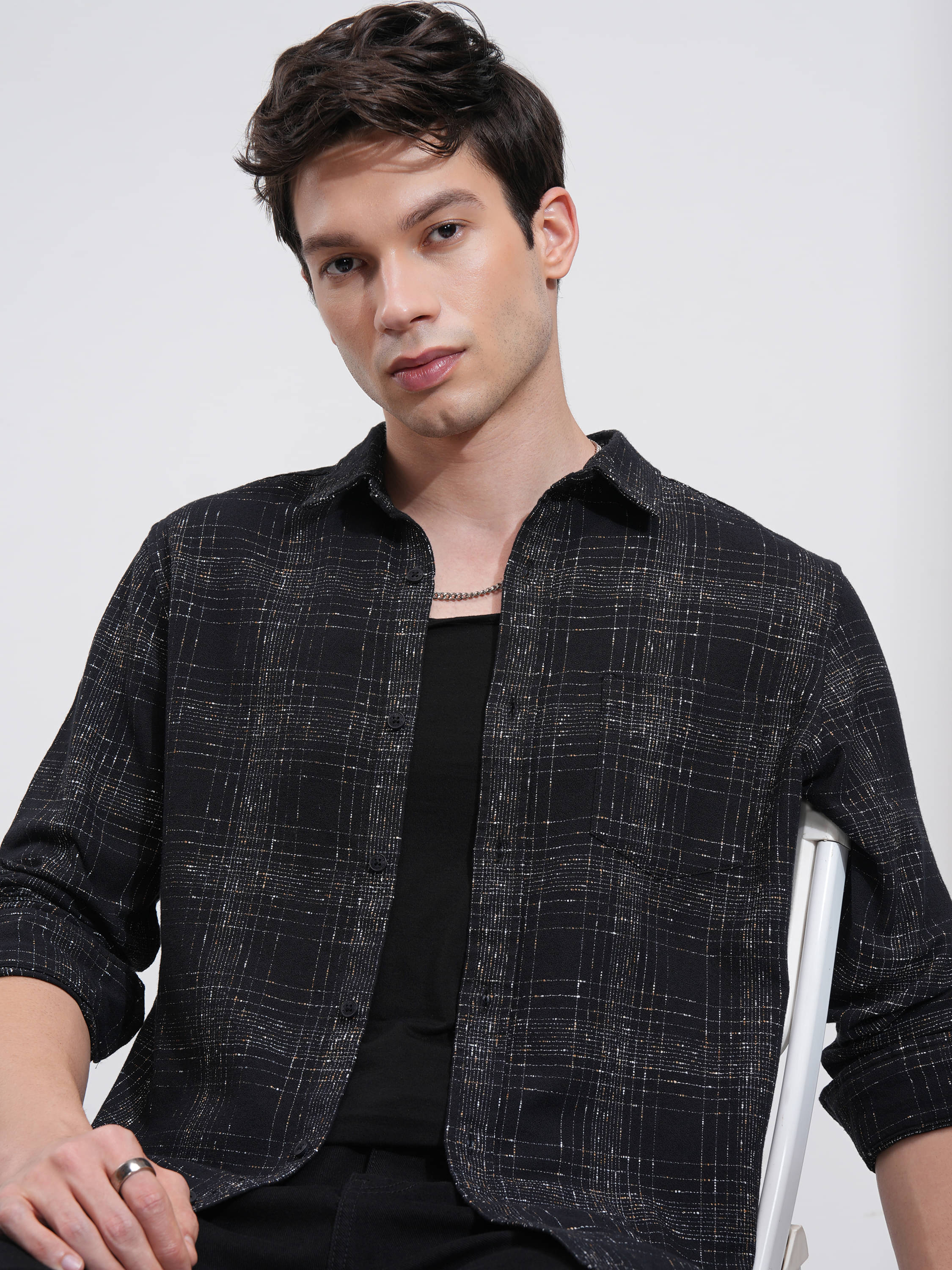     			Highlander 100% Cotton Slim Fit Checks Full Sleeves Men's Casual Shirt - Black ( Pack of 1 )