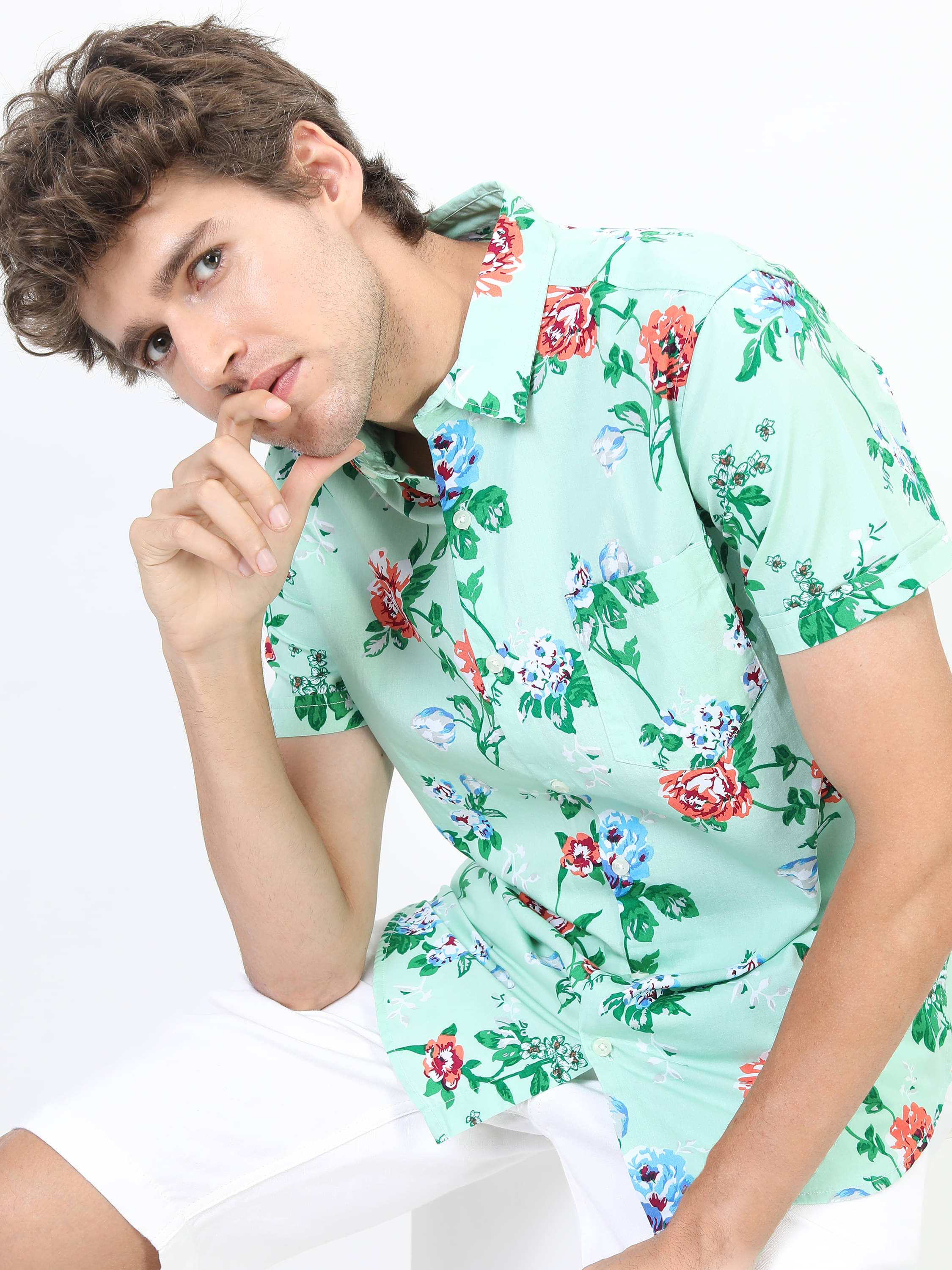     			Highlander 100% Cotton Slim Fit Printed Half Sleeves Men's Casual Shirt - Light Green ( Pack of 1 )