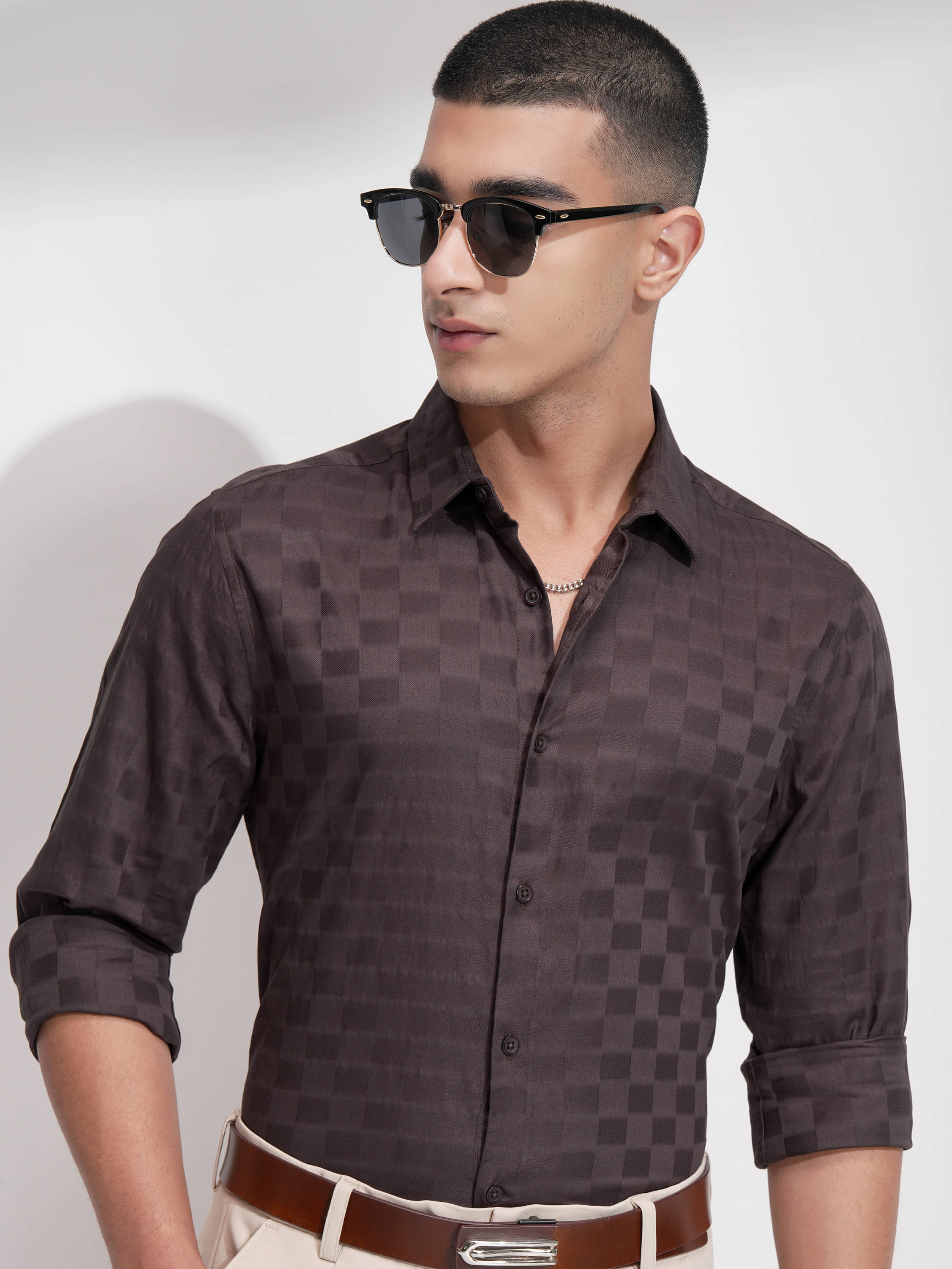Highlander 100% Cotton Slim Fit Self Design Full Sleeves Men's Casual Shirt - Brown ( Pack of 1 ) Highlander 100% Cotton Slim Fit Self Design Full Sleeves Men's Casual Shirt - Brown ( Pack of 1 )