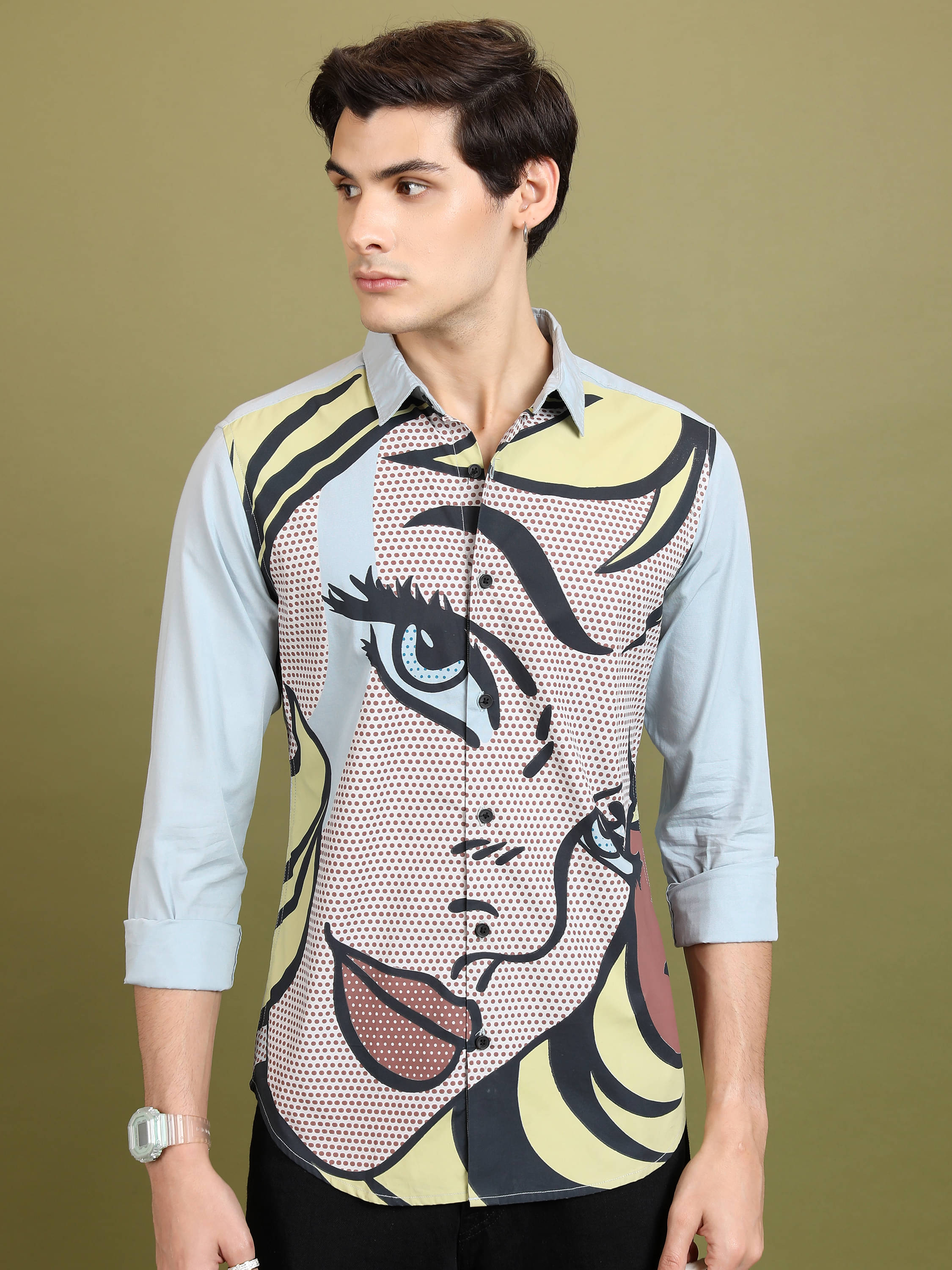     			Highlander 100% Cotton Slim Fit Printed Full Sleeves Men's Casual Shirt - Grey ( Pack of 1 )
