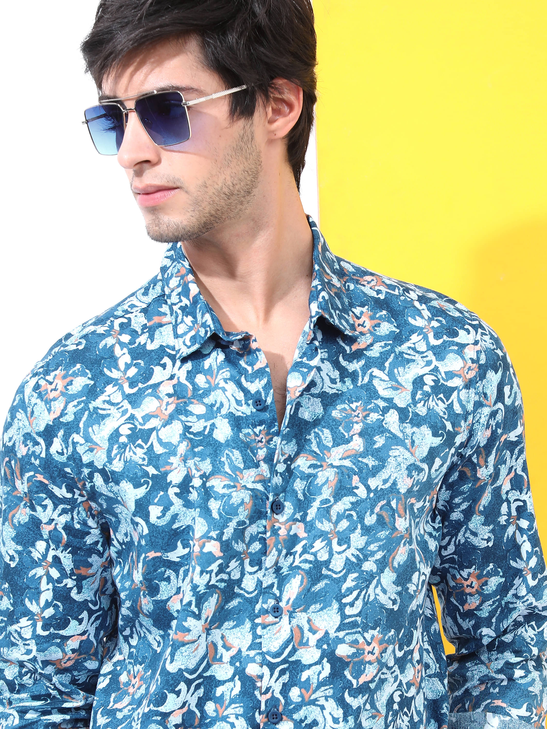    			Highlander 100% Cotton Slim Fit Printed Full Sleeves Men's Casual Shirt - Blue ( Pack of 1 )