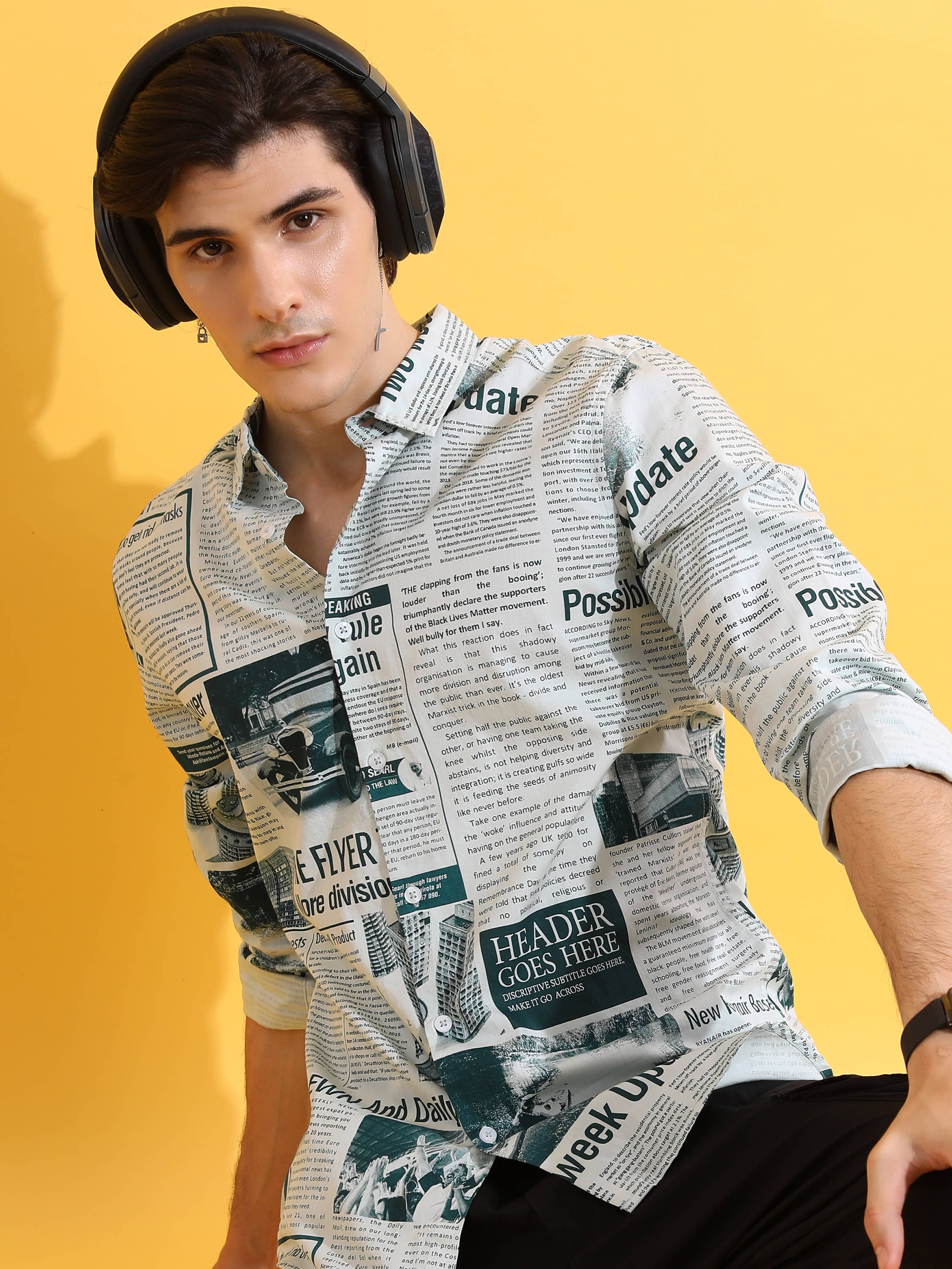     			Highlander 100% Cotton Slim Fit Printed Full Sleeves Men's Casual Shirt - Teal ( Pack of 1 )