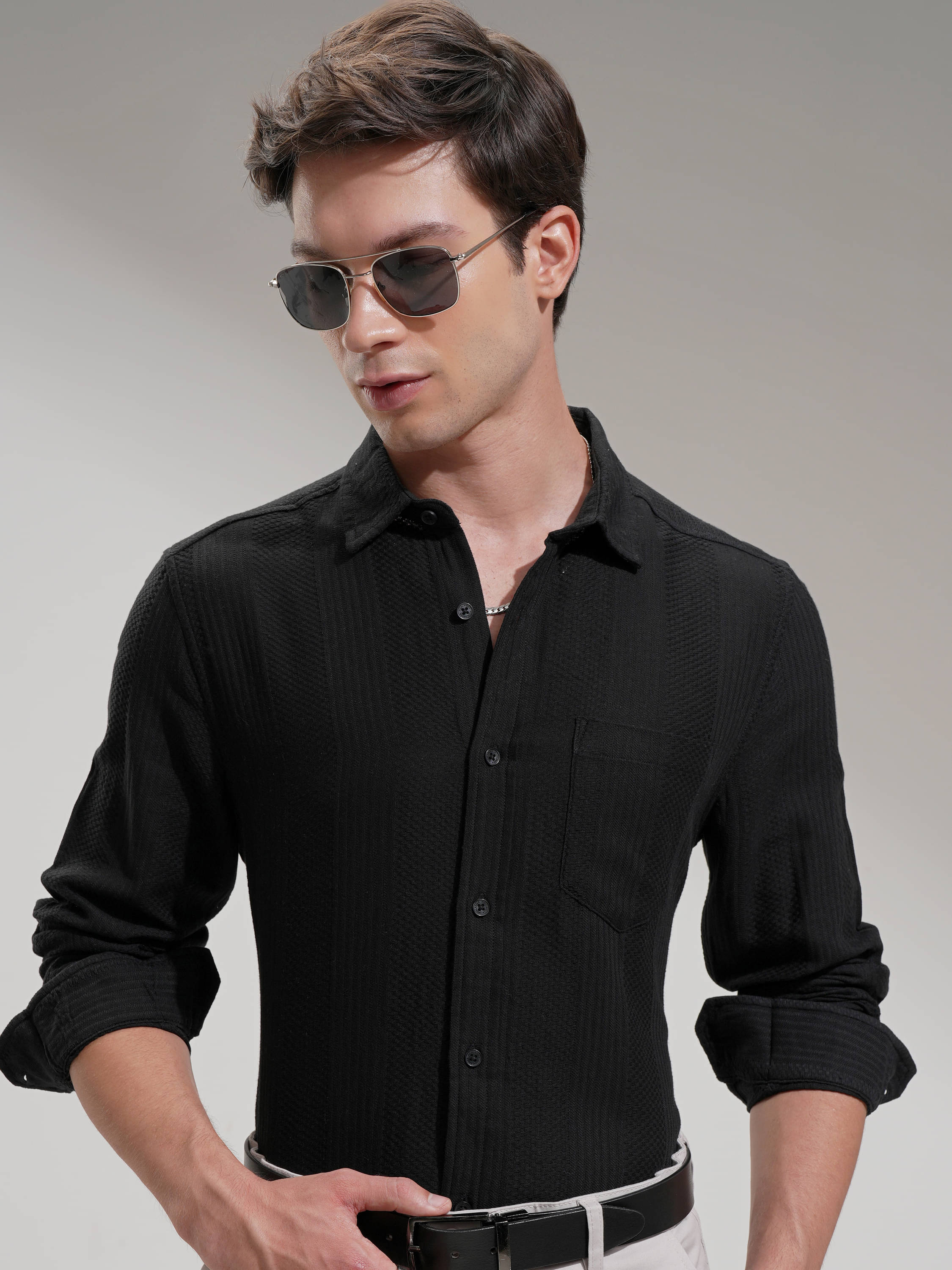 Highlander 100% Cotton Slim Fit Self Design Full Sleeves Men's Casual Shirt - Black ( Pack of 1 ) Highlander 100% Cotton Slim Fit Self Design Full Sleeves Men's Casual Shirt - Black ( Pack of 1 )