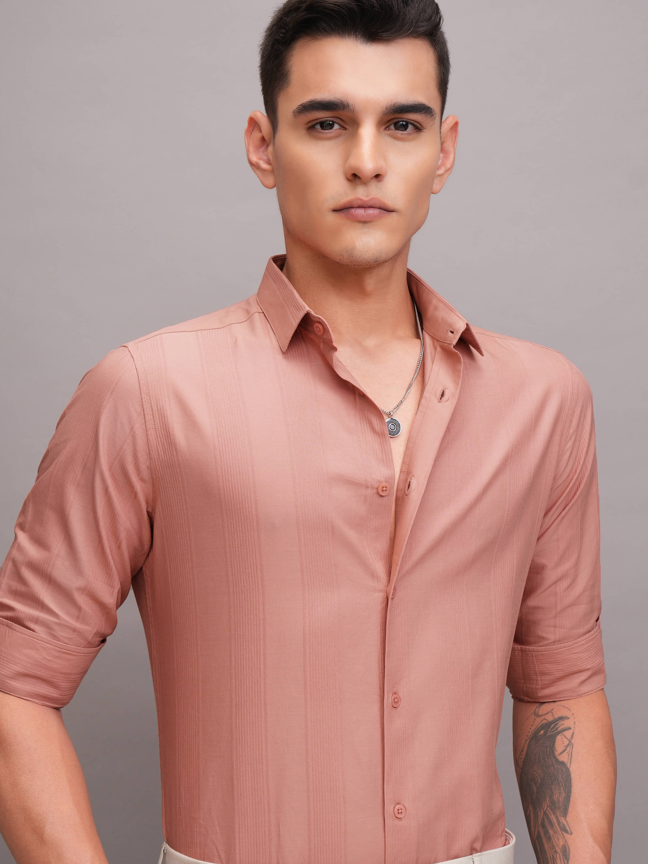     			Highlander 100% Cotton Slim Fit Striped Full Sleeves Men's Casual Shirt - Pink ( Pack of 1 )
