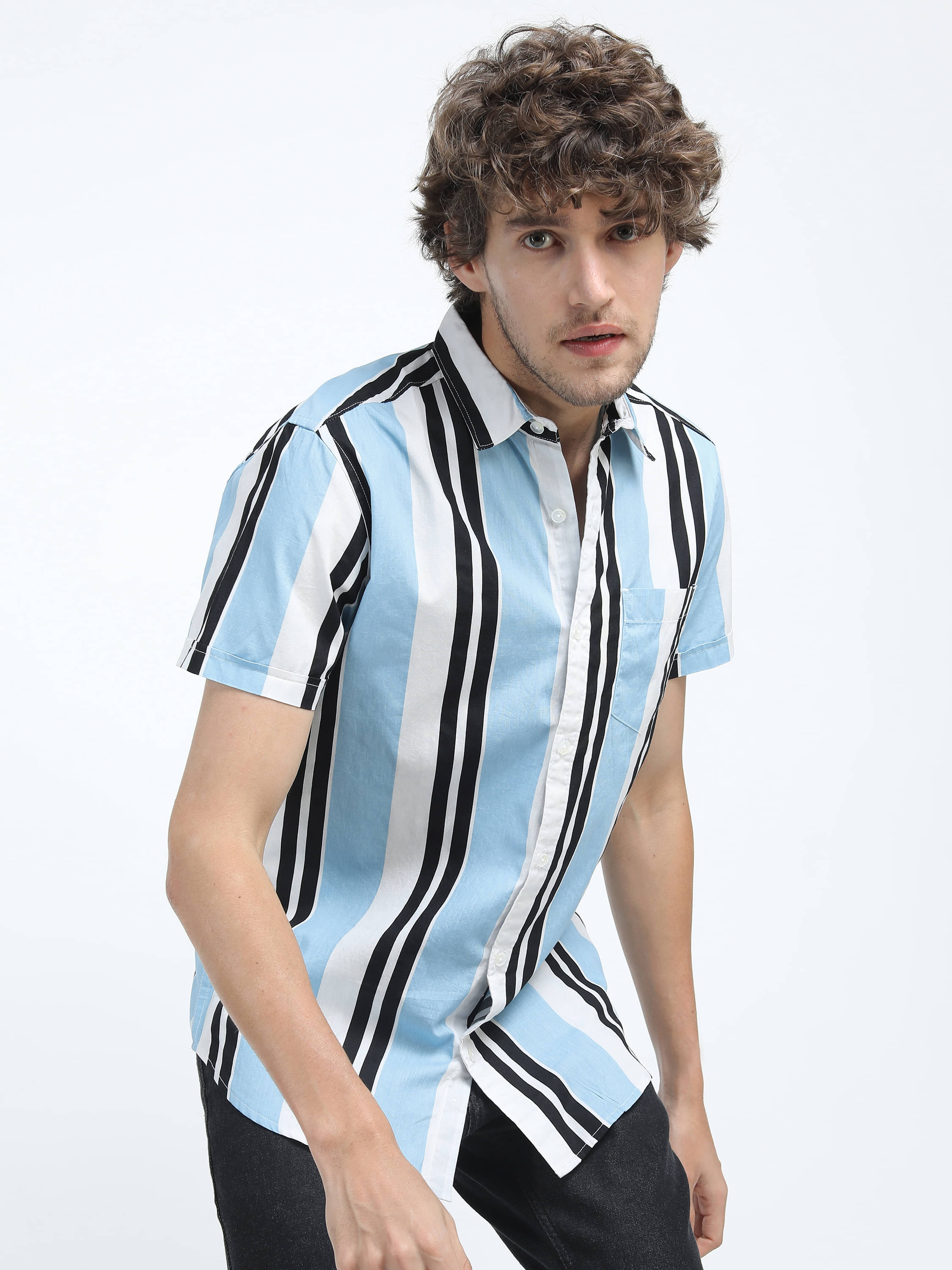     			Highlander 100% Cotton Slim Fit Striped Half Sleeves Men's Casual Shirt - Multicolor ( Pack of 1 )