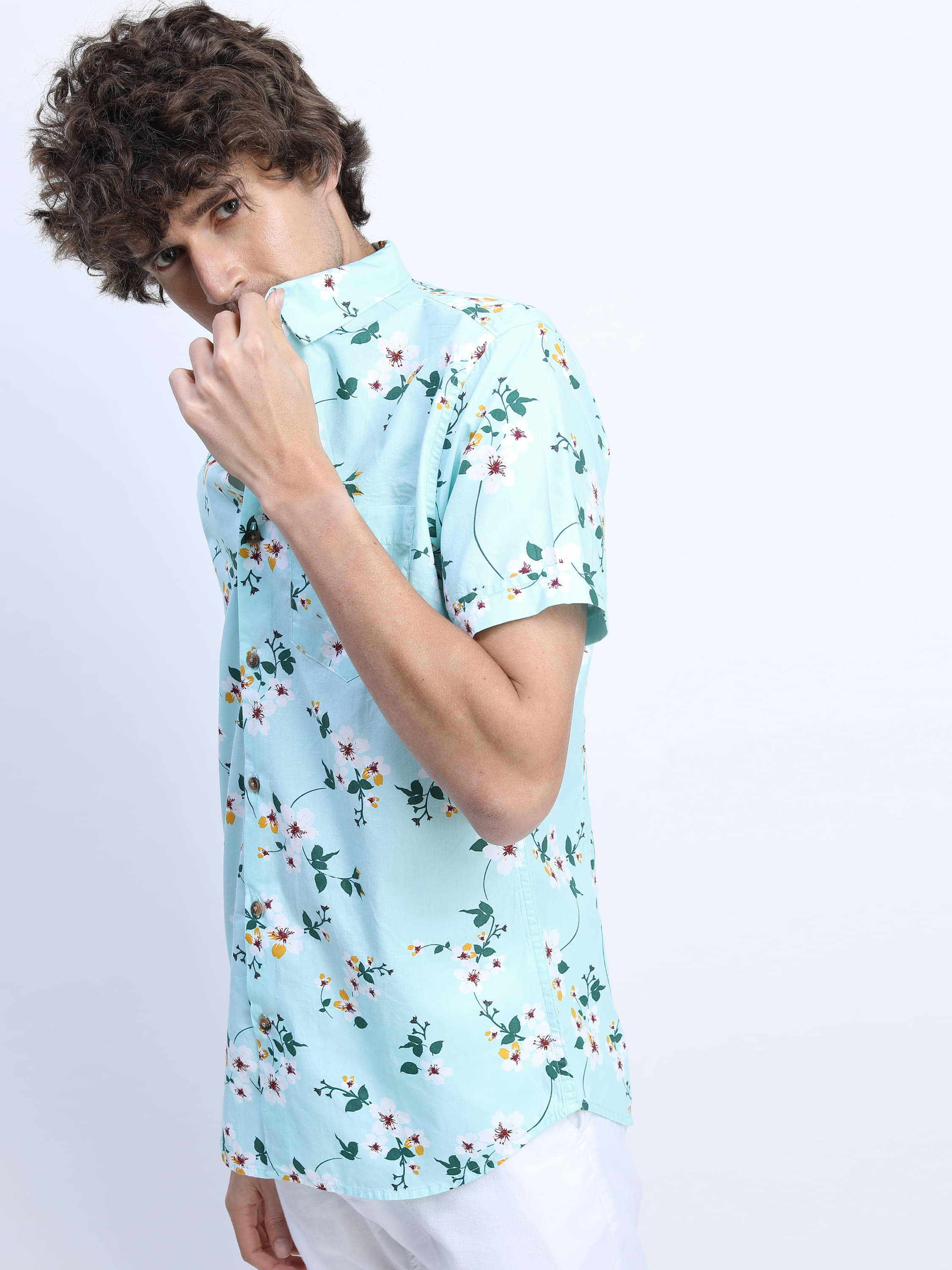     			Highlander 100% Cotton Slim Fit Printed Half Sleeves Men's Casual Shirt - Light Green ( Pack of 1 )