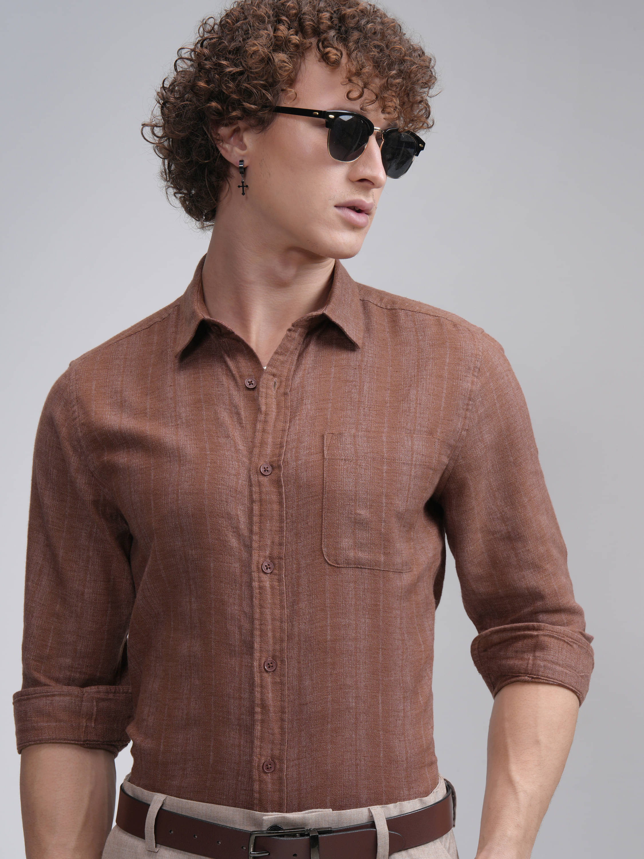     			Highlander 100% Cotton Slim Fit Striped Full Sleeves Men's Casual Shirt - Multicolor ( Pack of 1 )