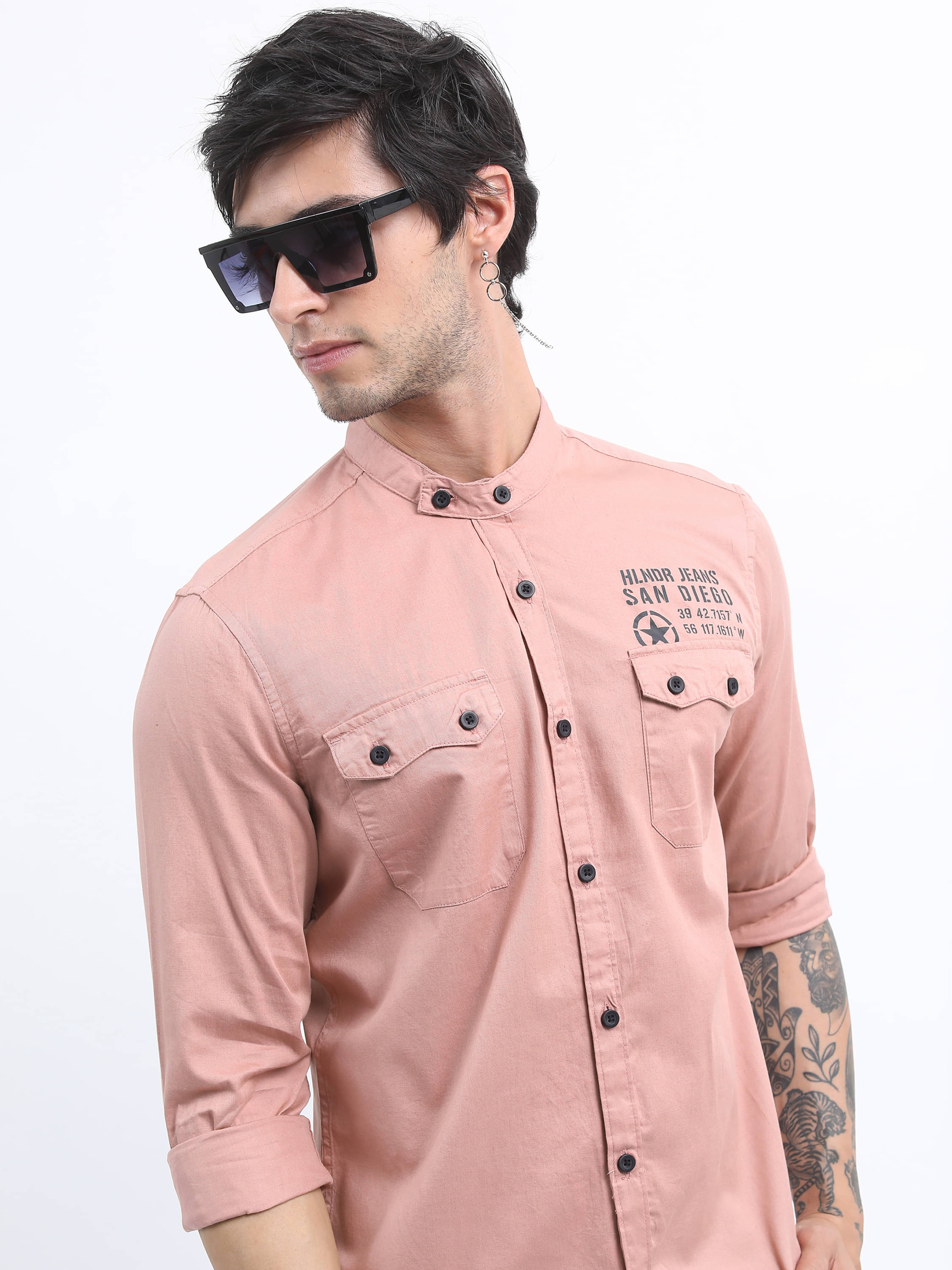     			Highlander 100% Cotton Slim Fit Printed Full Sleeves Men's Casual Shirt - Pink ( Pack of 1 )